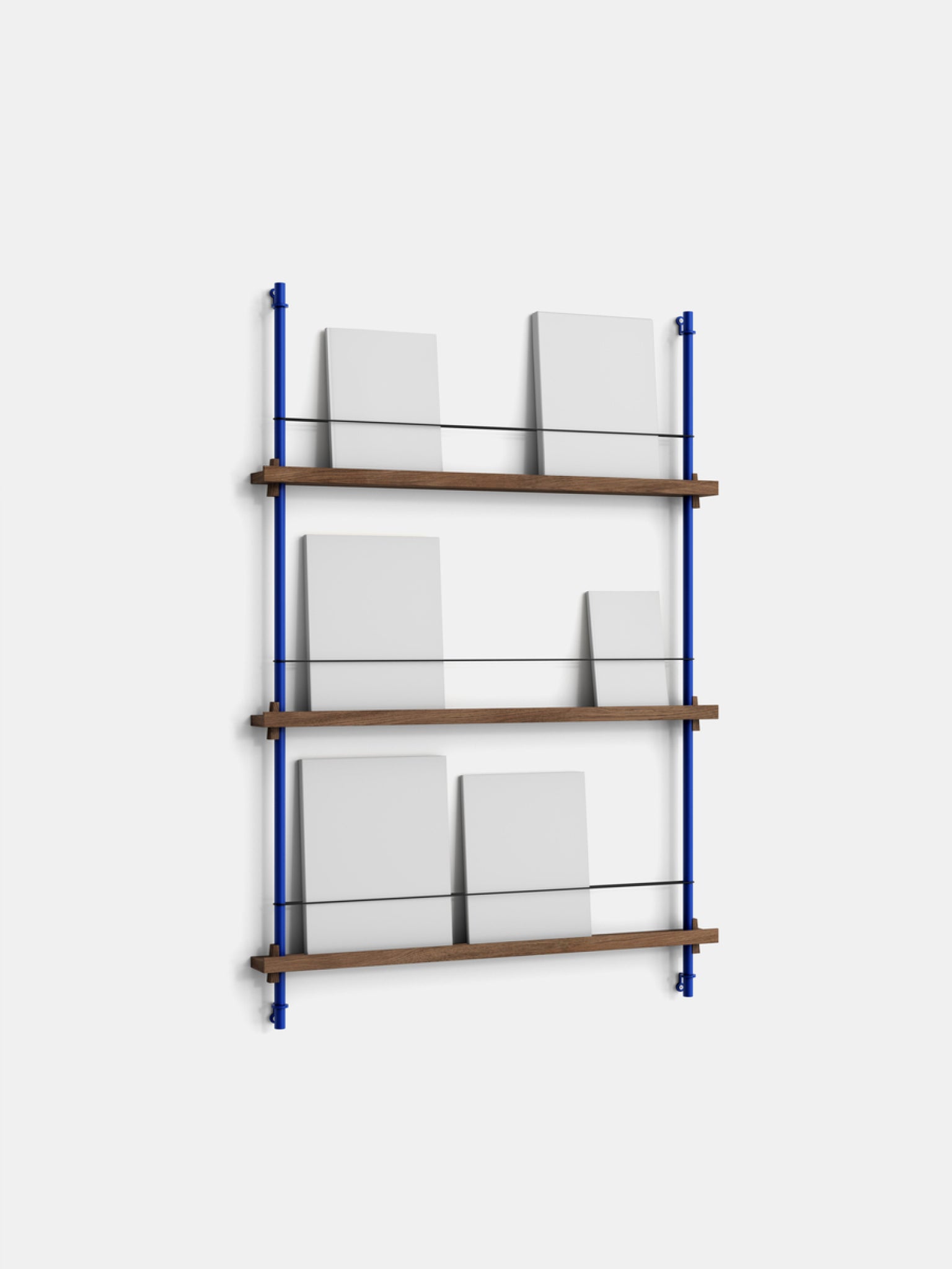 Moebe Magazine Shelving Set Ms.115.1, Smoked Oak Shelves, Deep Blue Legs (fsc Mix Credit)
