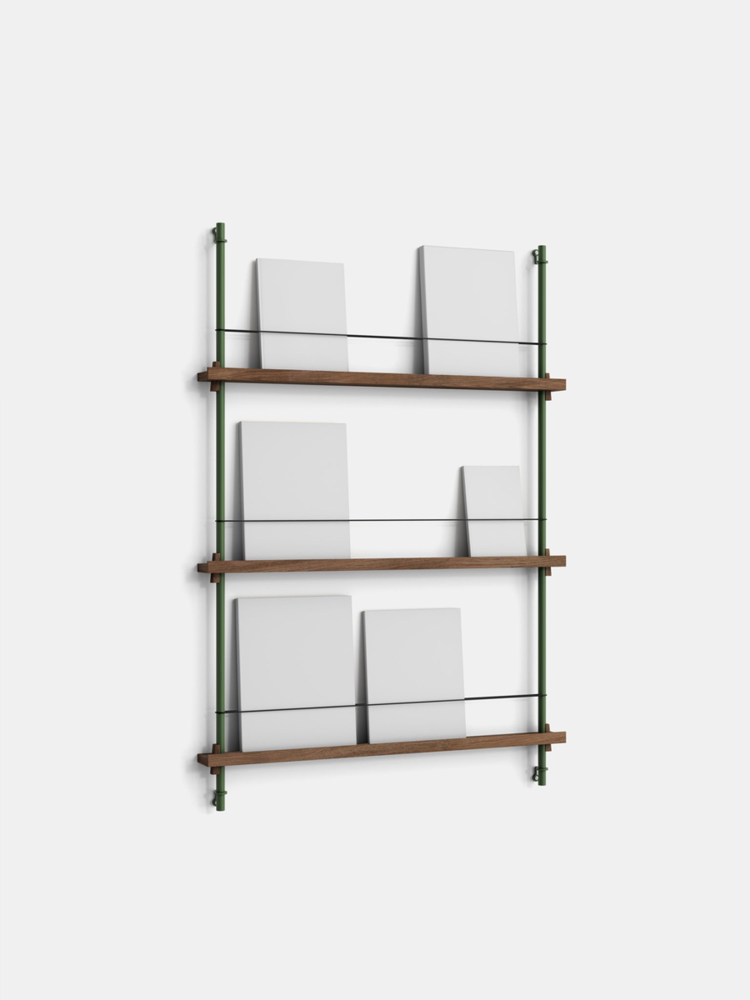 Moebe Magazine Shelving Set Ms.115.1, Smoked Oak Shelves, Pine Green Legs (fsc Mix Credit)