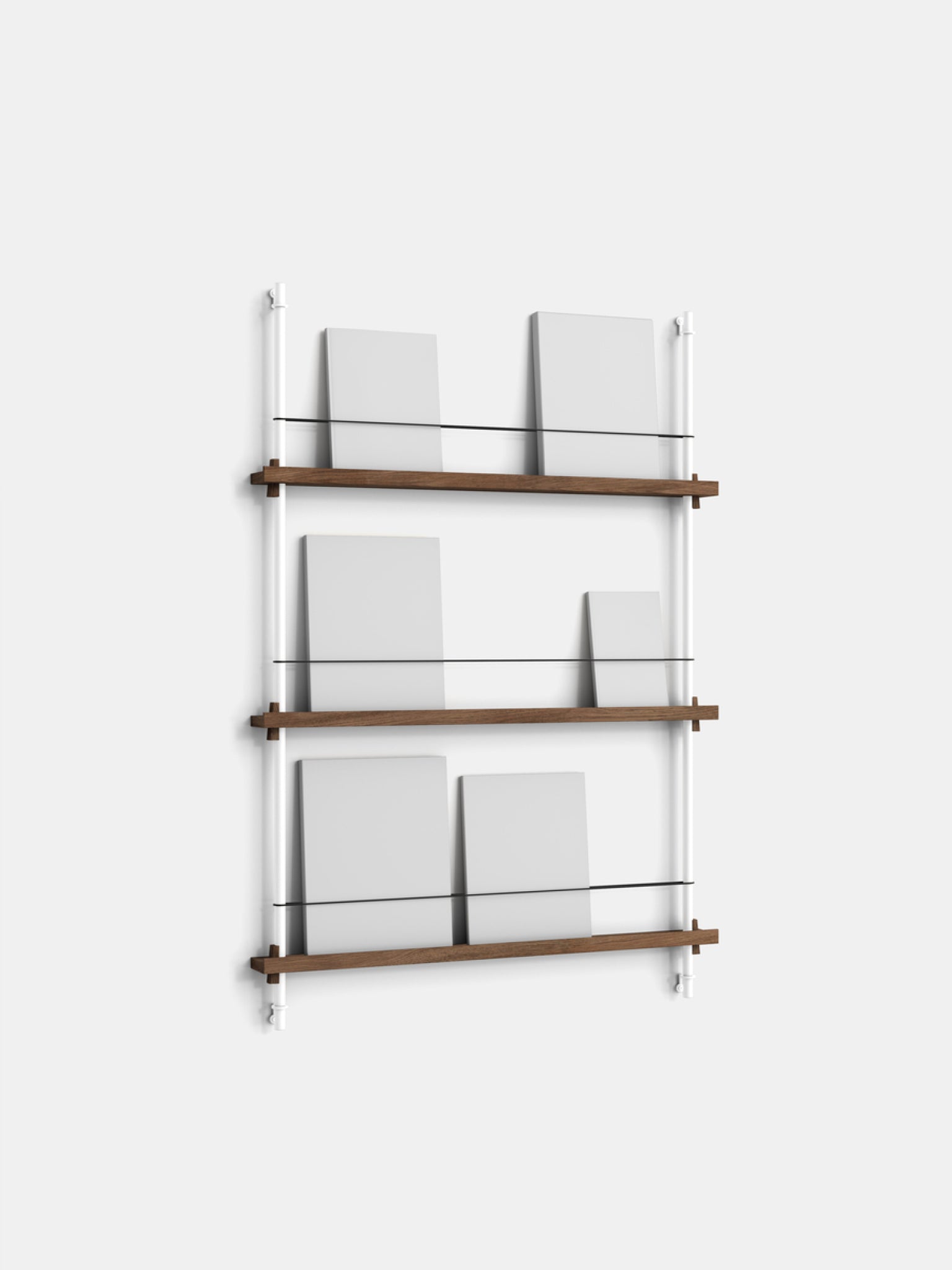 Moebe Magazine Shelving Set Ms.115.1, Smoked Oak Shelves, White Legs (fsc Mix Credit)