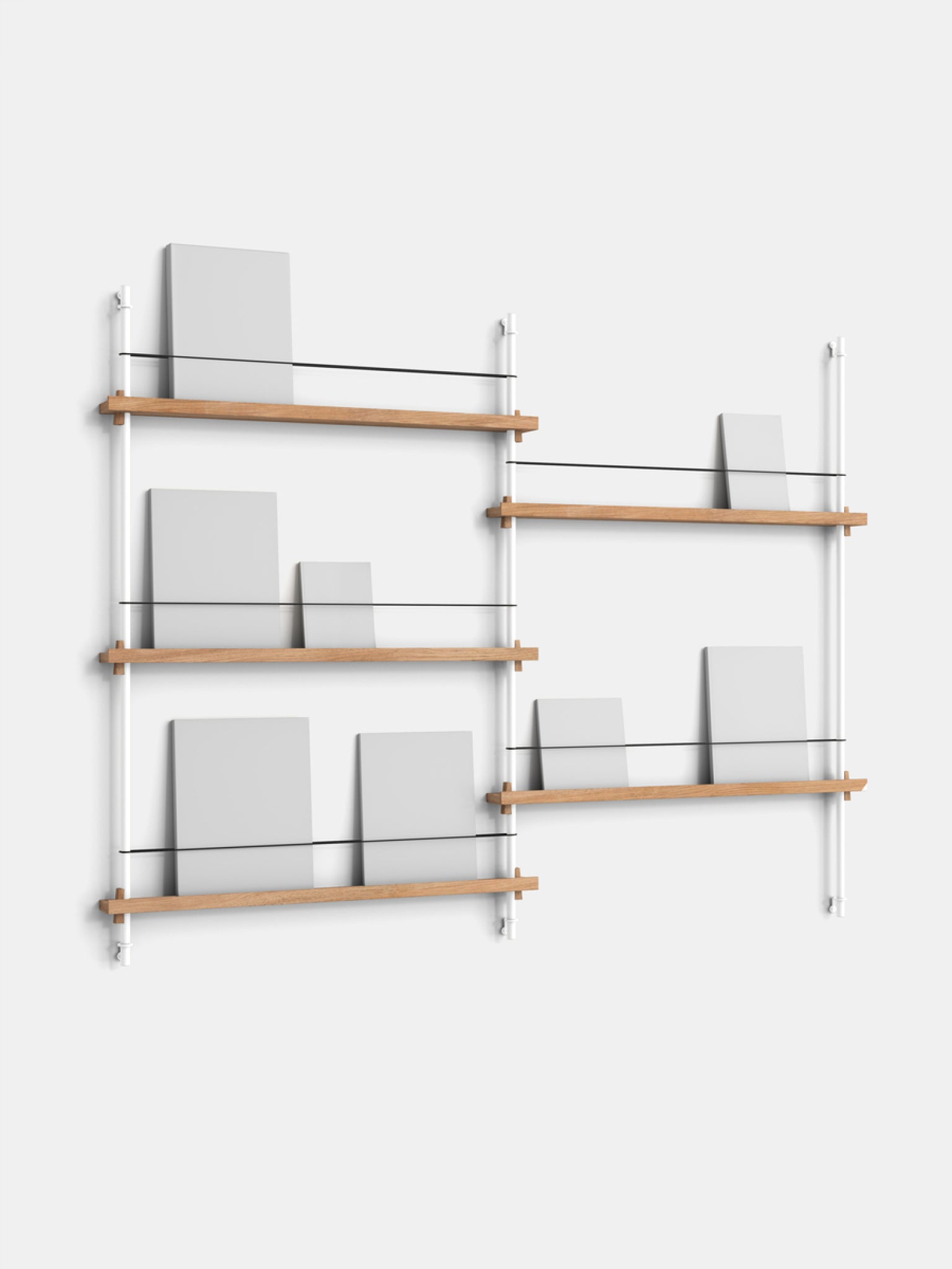 Moebe Magazine Shelving Set Ms.115.2, Oak Shelves, White Legs (fsc Mix Credit)