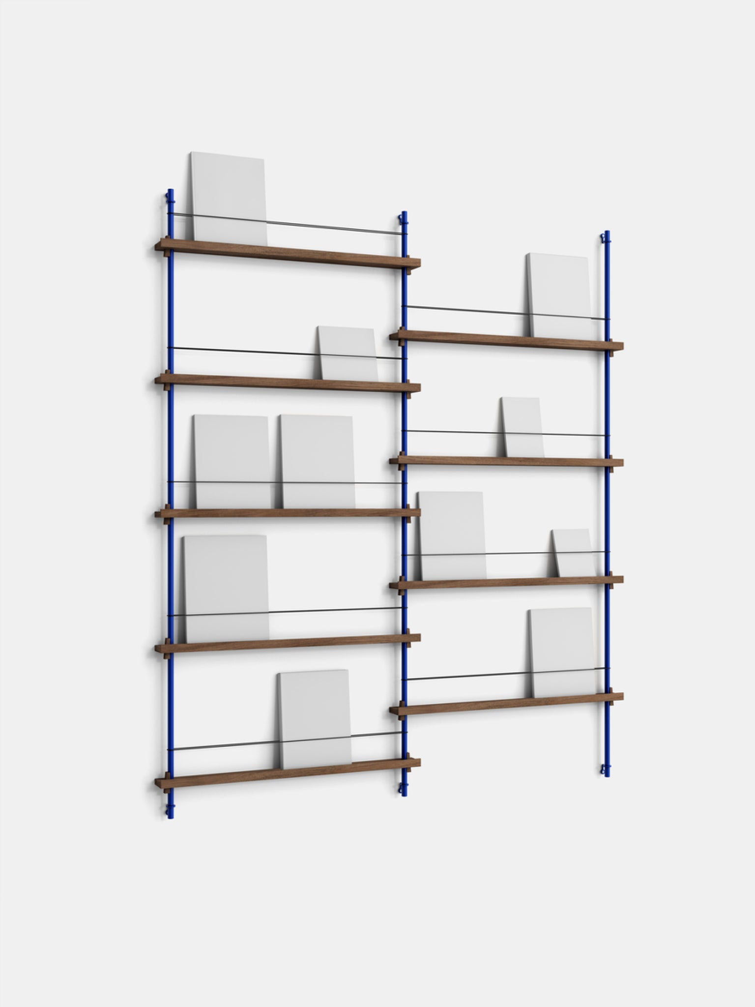 Moebe Magazine Shelving Set Ms.180.2, Smoked Oak Shelves, Deep Blue Legs (fsc Mix Credit)
