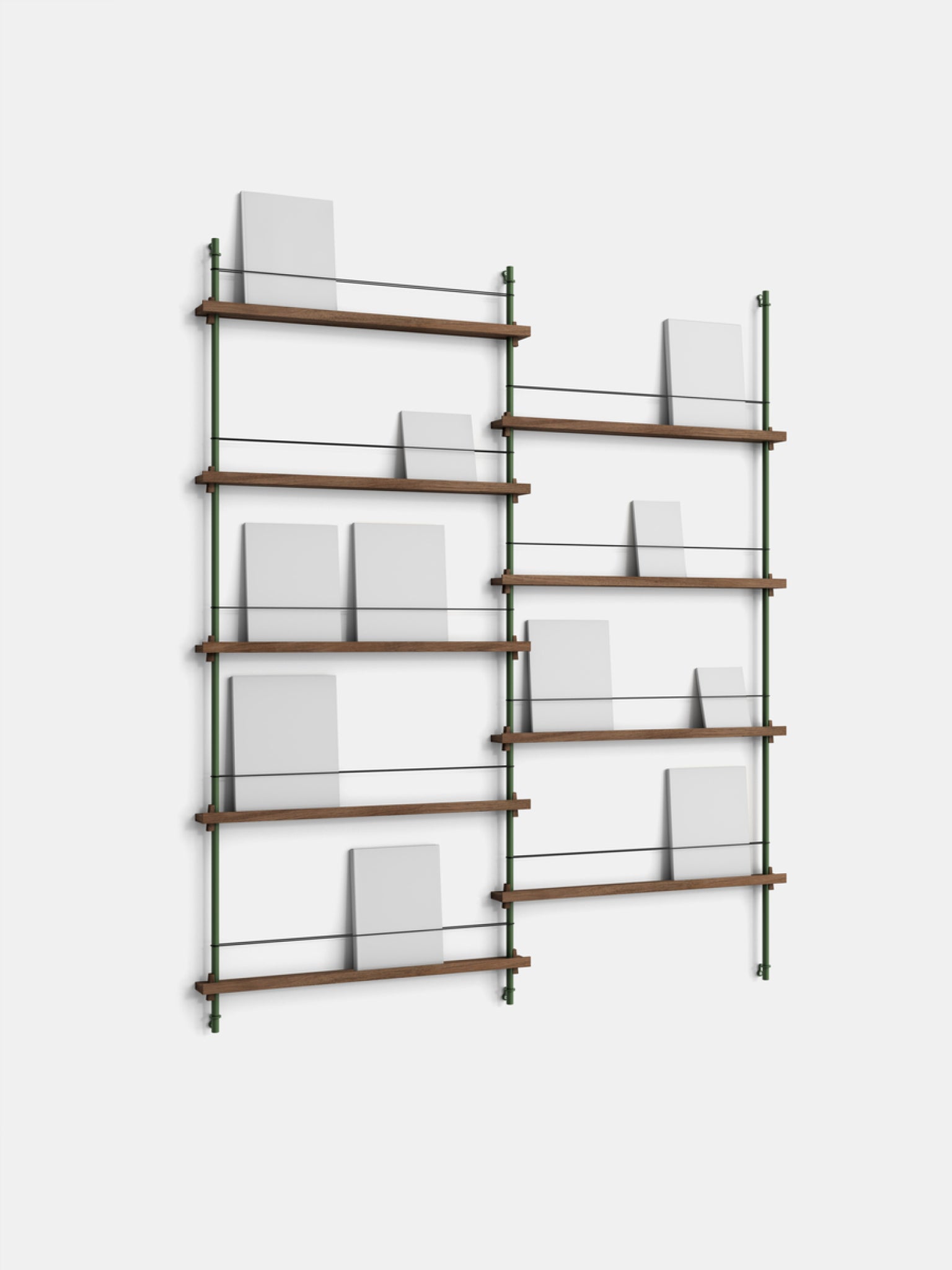 Moebe Magazine Shelving Set Ms.180.2, Smoked Oak Shelves, Pine Green Legs (fsc Mix Credit)