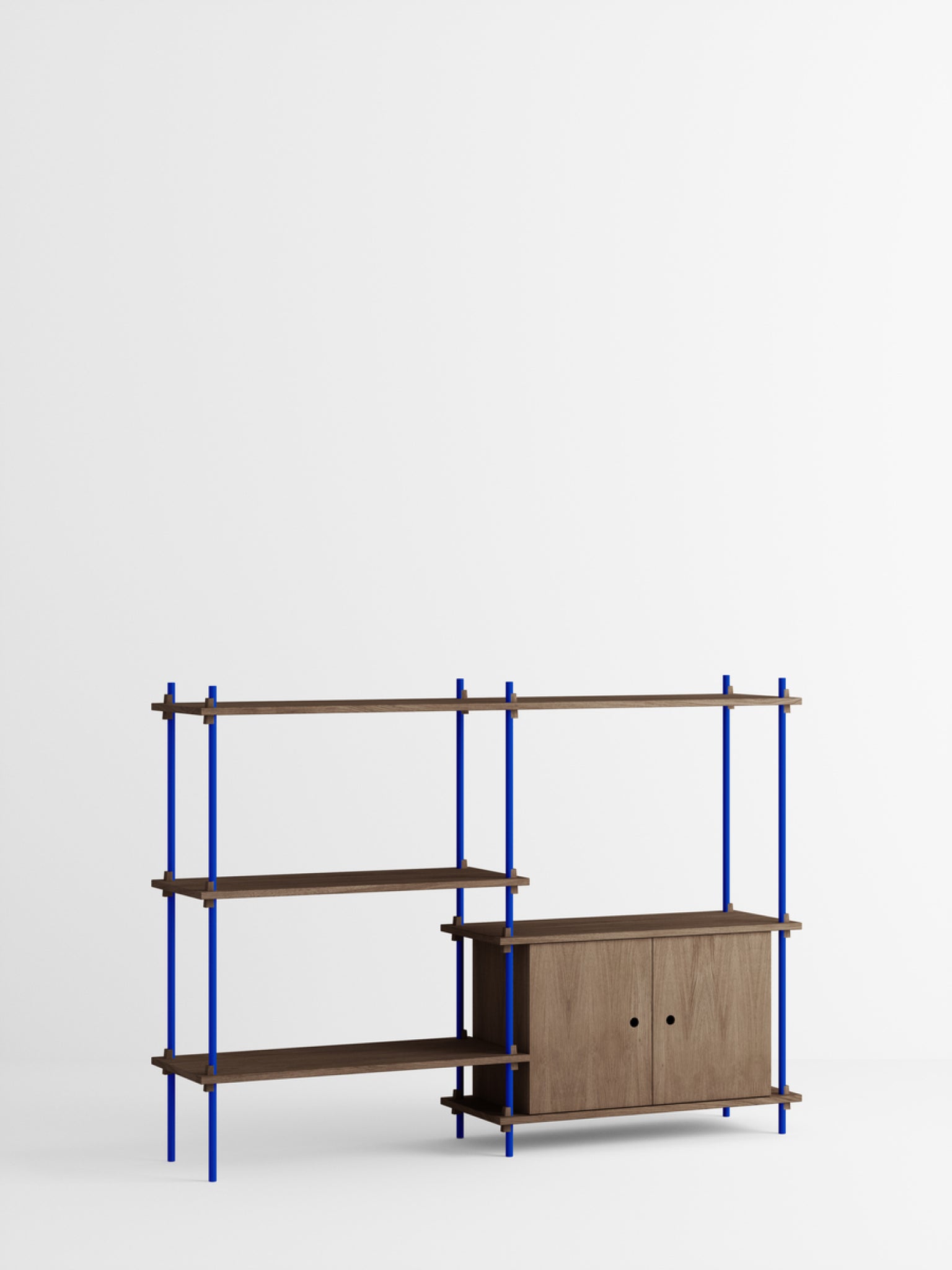 Moebe Shelving Set S.115.2.c, Smoked Oak Shelves, Deep Blue Legs (fsc Mix Credit)