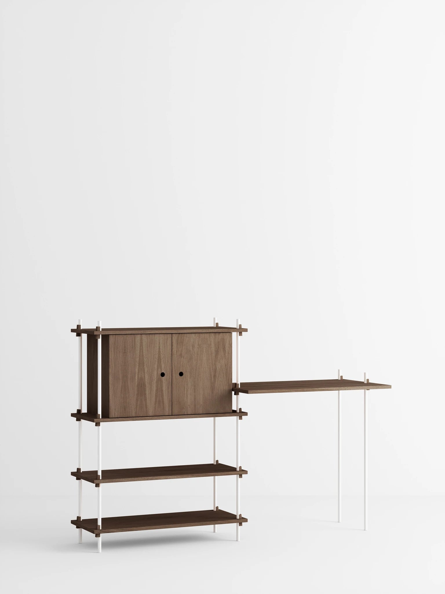 Moebe Shelving Set S.115.2.d, Smoked Oak Shelves, White Legs (fsc Mix Credit)