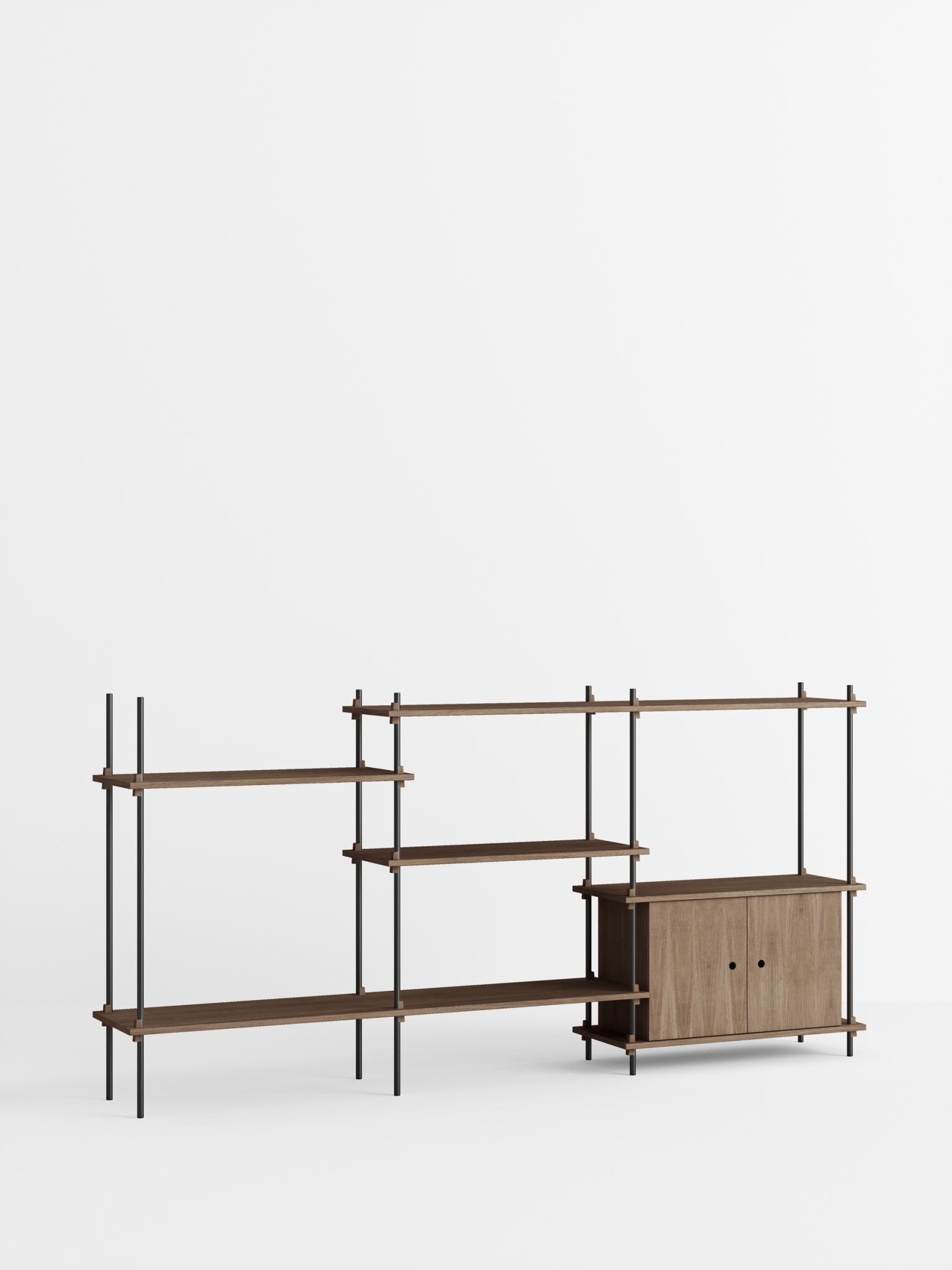 Moebe Shelving Set S.115.3.b, Smoked Oak Shelves, Black Legs (fsc Mix Credit)