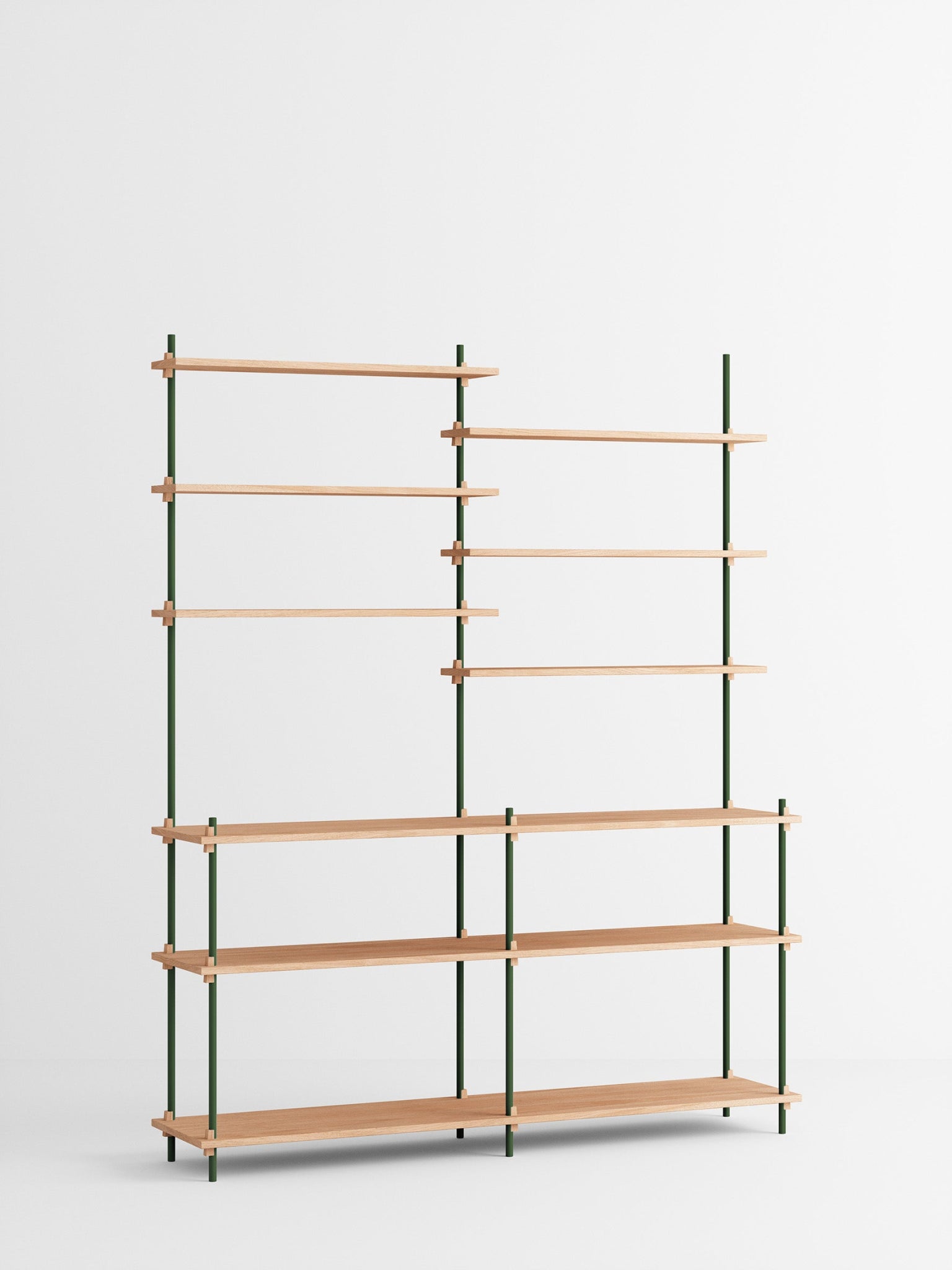 Moebe Shelving Set S.200.2.d, Oak Shelves, Pine Green Legs (fsc Mix Credit)