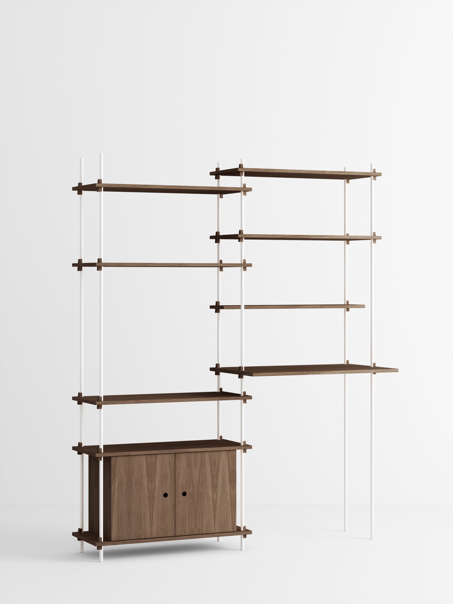 Moebe Shelving Set S.200.2.f, Smoked Oak Shelves, White Legs (fsc Mix Credit)