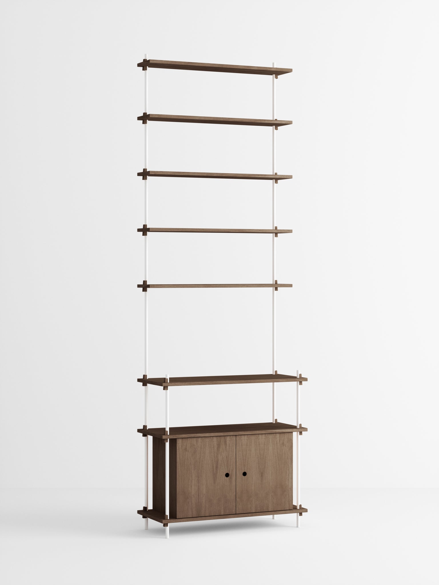 Moebe Shelving Set S.255.1.c, Smoked Oak Shelves, White Legs (fsc Mix Credit)