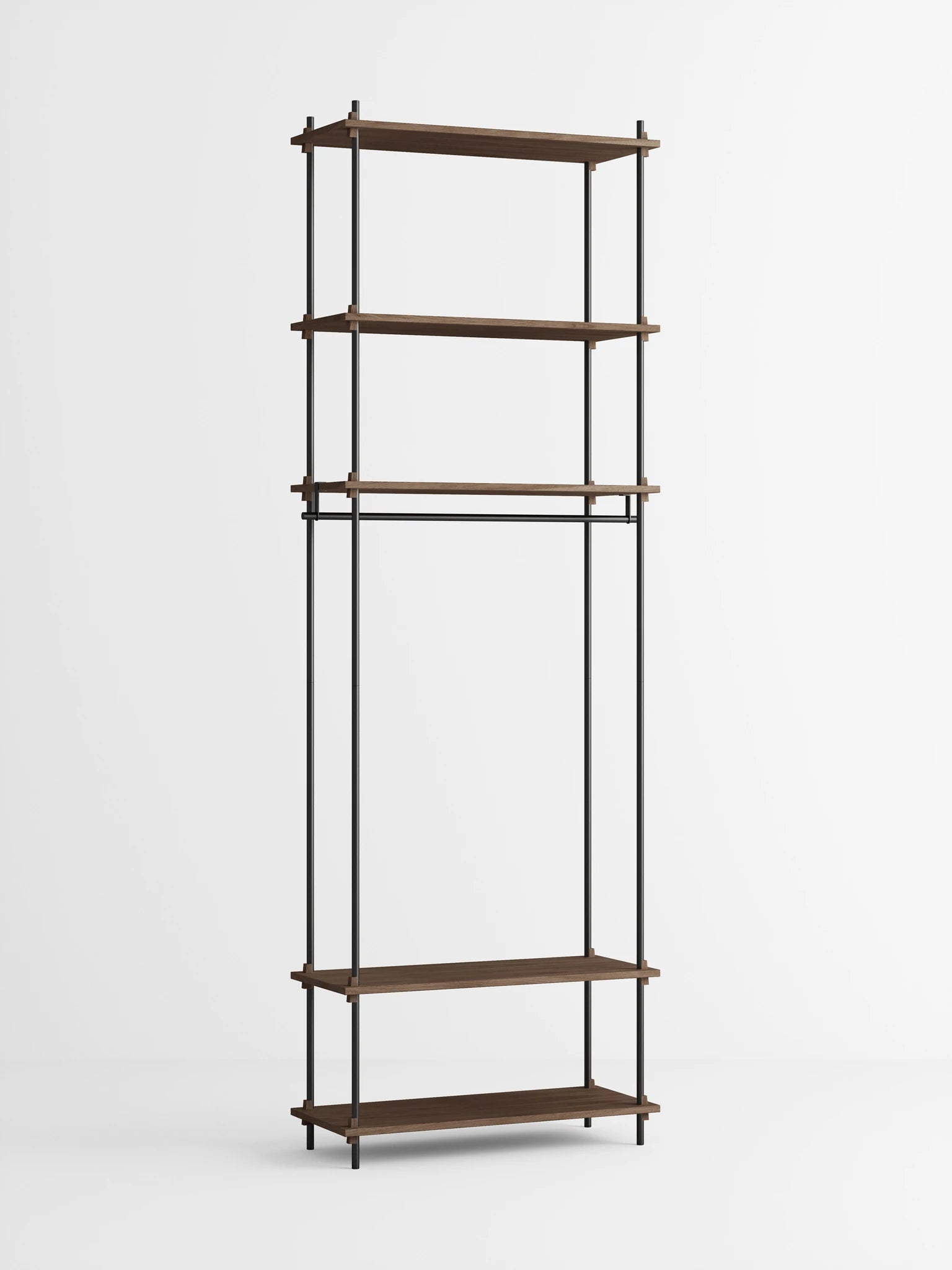 Moebe Shelving Set S.255.1.e, Smoked Oak Shelves, White Legs (fsc Mix Credit)