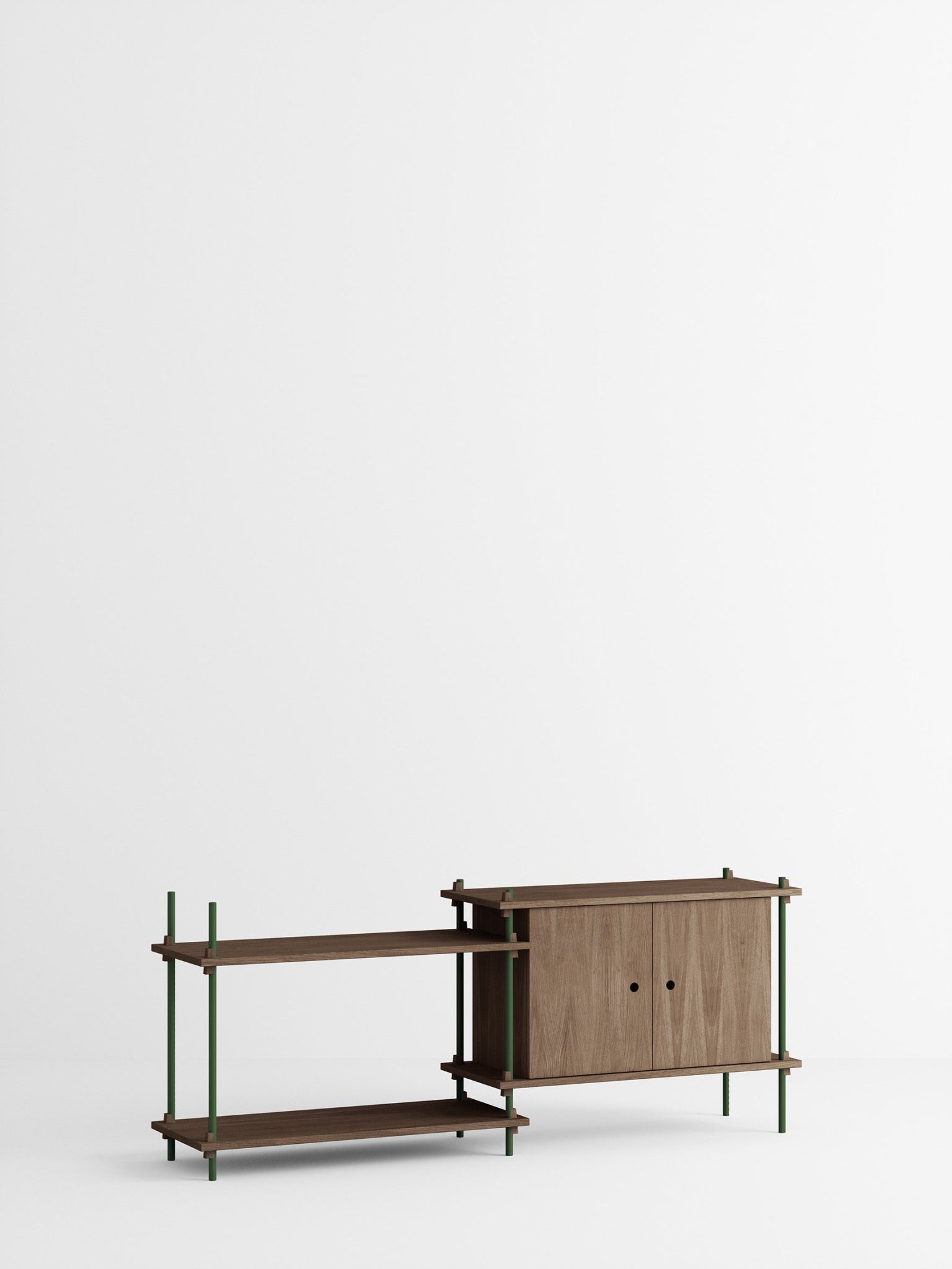 Moebe Shelving Set S.65.2.c, Smoked Oak Shelves, Pine Green Legs (fsc Mix Credit)