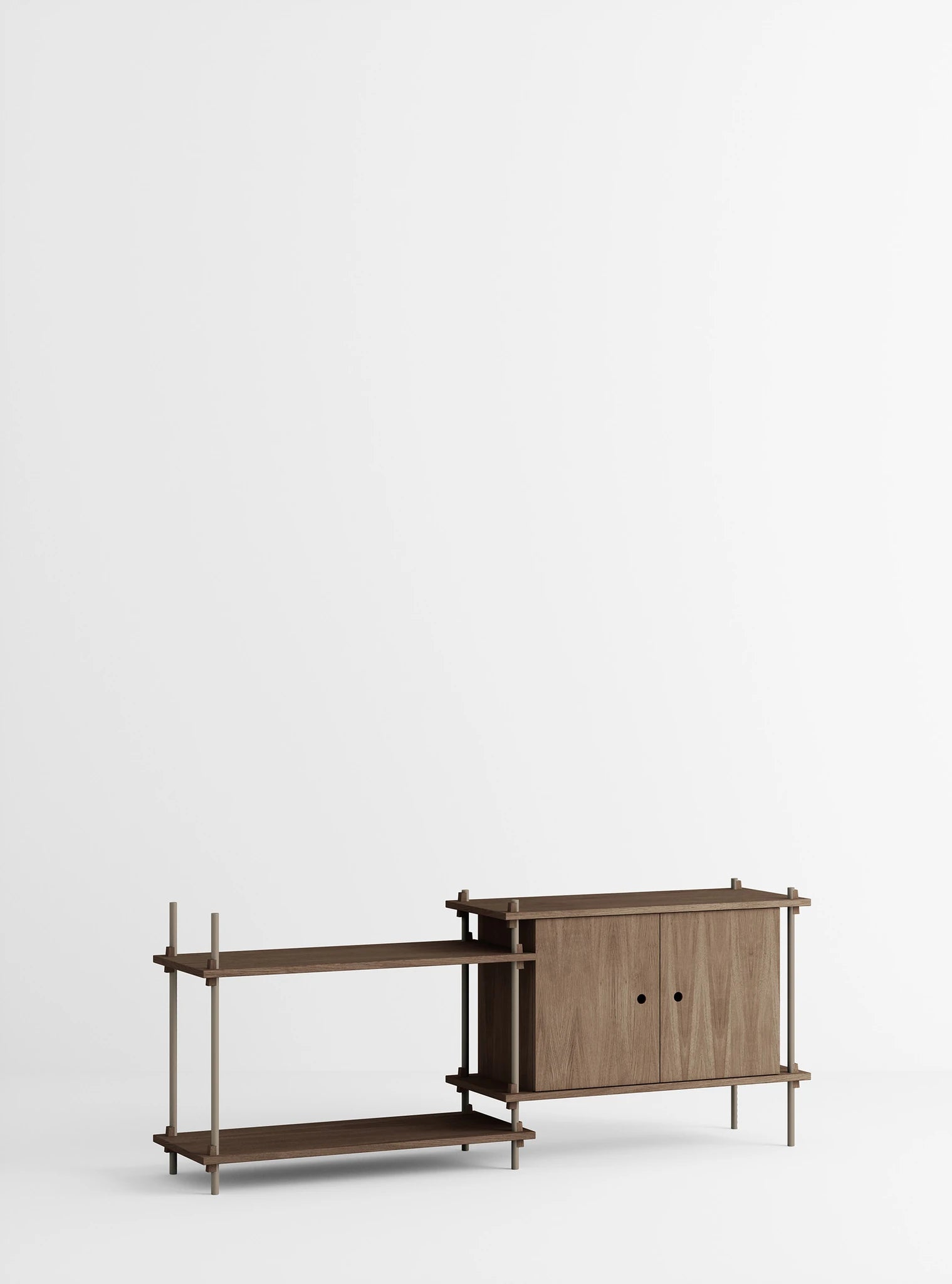 Moebe Shelving Set S.65.2.c, Smoked Oak Shelves, Warm Grey Legs (fsc Mix Credit)