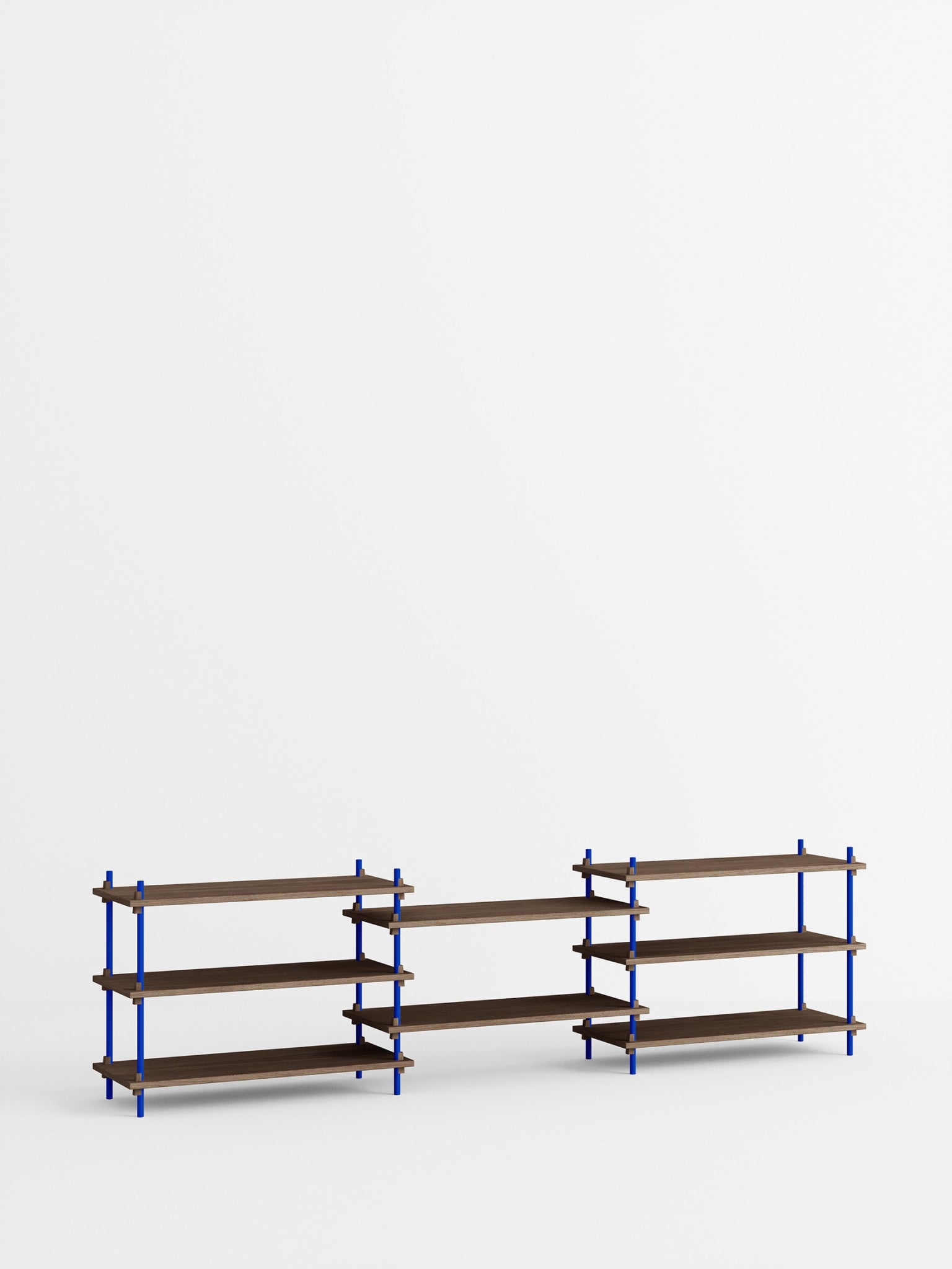 Moebe Shelving Set S.65.3.a, Smoked Oak Shelves, Deep Blue Legs (fsc Mix Credit)