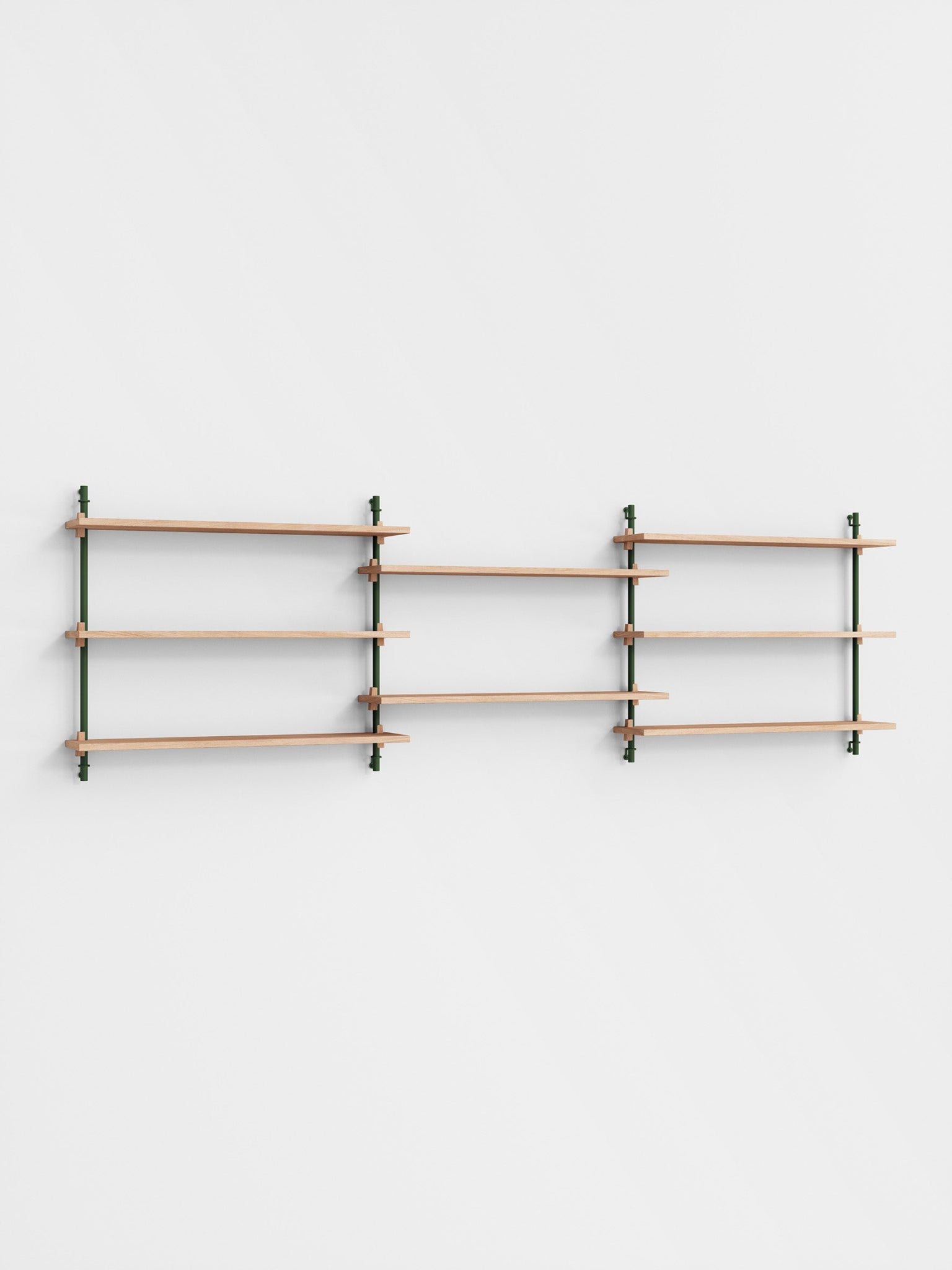 Moebe Wall Shelving Set Ws.65.3, Oak Shelves, Pine Green Legs (fsc Mix Credit)