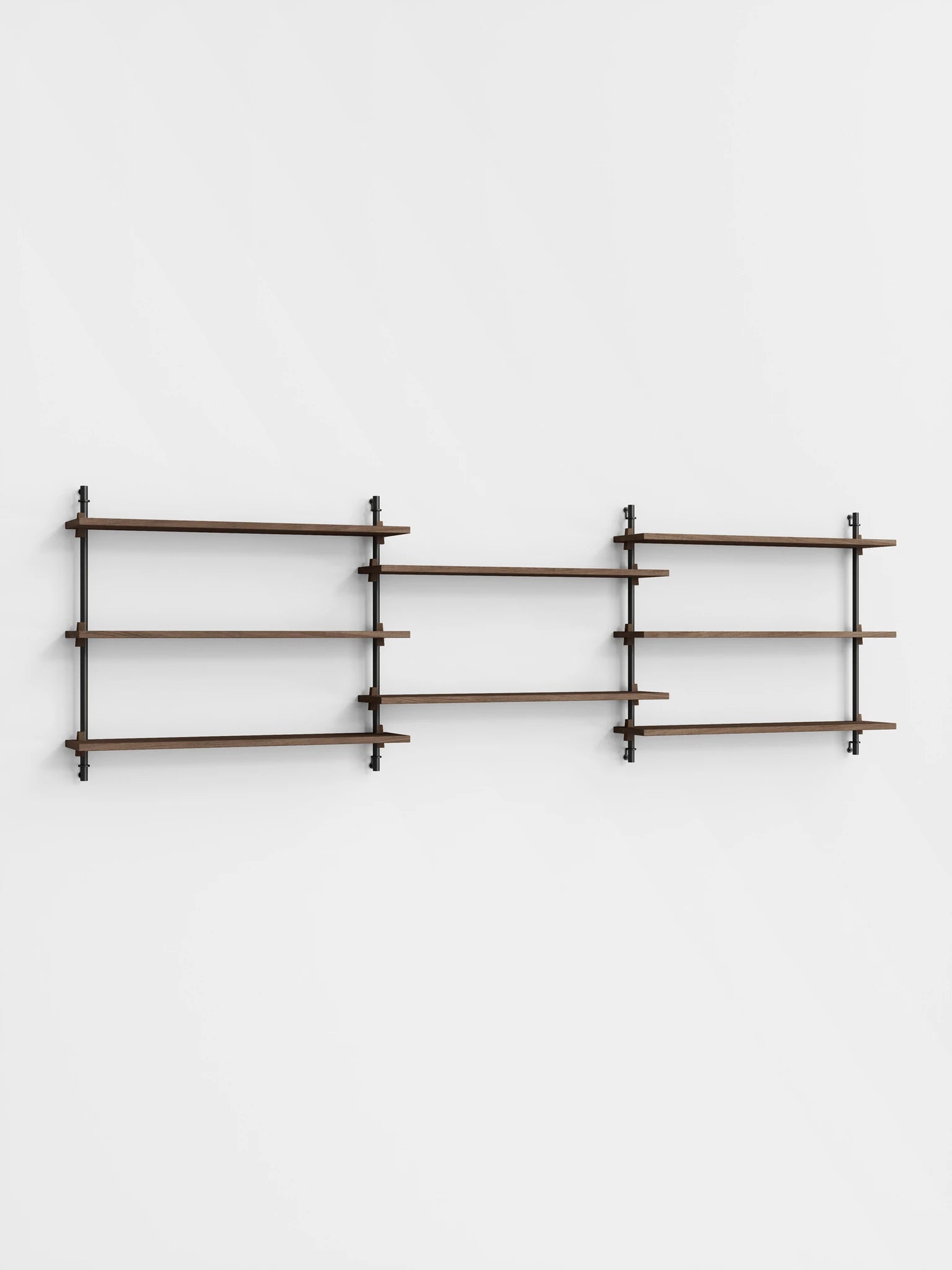 Moebe Wall Shelving Set Ws.65.3, Smoked Oak Shelves, Black Legs (fsc Mix Credit)