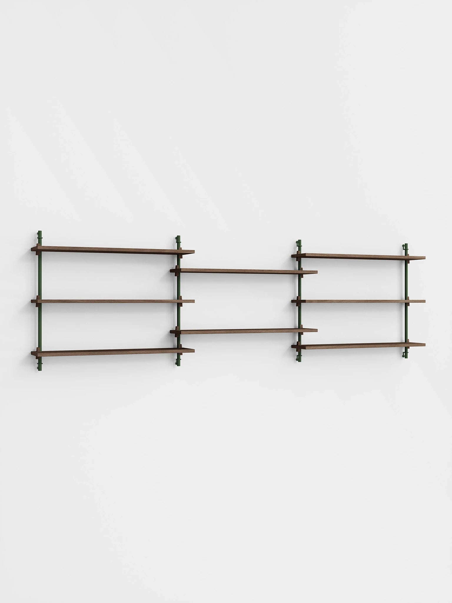 Moebe Wall Shelving Set Ws.65.3, Smoked Oak Shelves, Pine Green Legs (fsc Mix Credit)