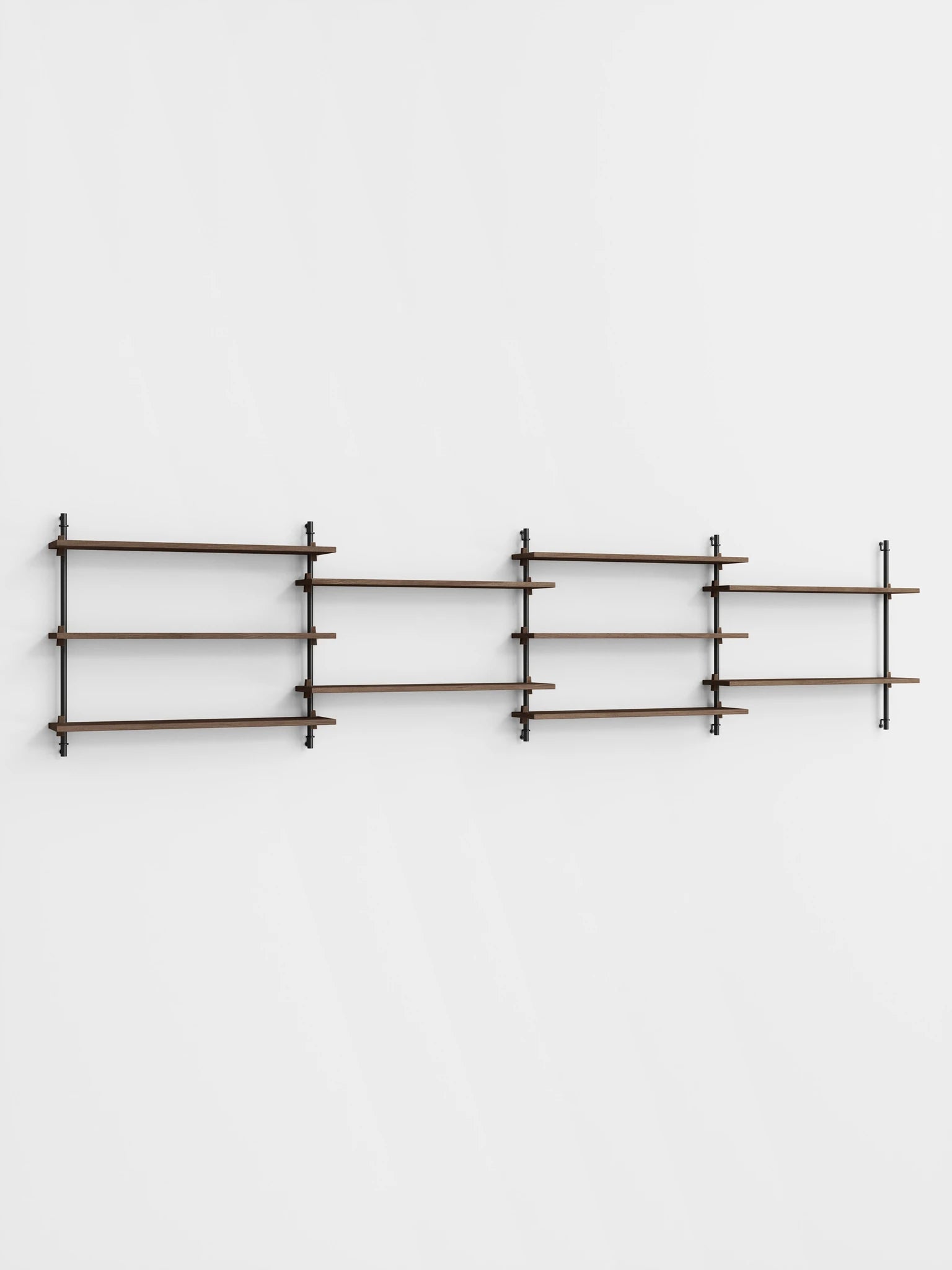 Moebe Wall Shelving Set Ws.65.4, Smoked Oak Shelves, Black Legs (fsc Mix Credit)