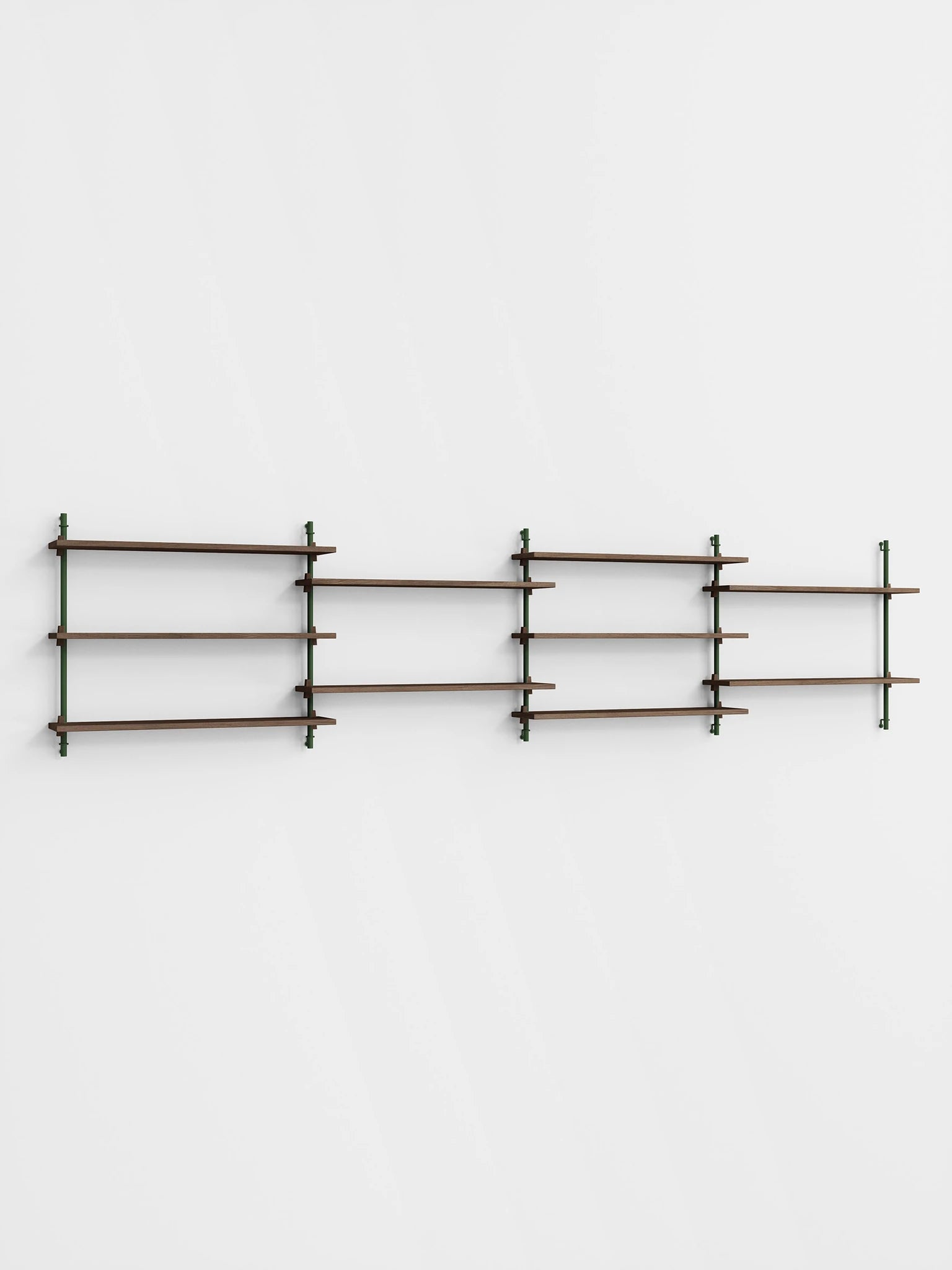 Moebe Wall Shelving Set Ws.65.4, Smoked Oak Shelves, Pine Green Legs (fsc Mix Credit)