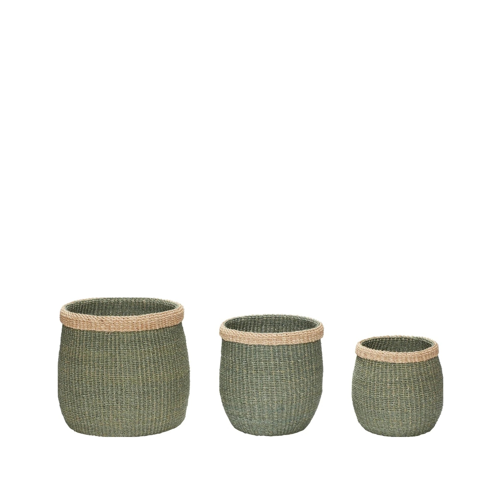 Hübsch Moss Baskets (Set Of 3), Green/Natural