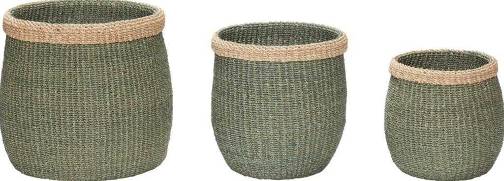 Hübsch Moss Baskets (Set Of 3), Green/Natural