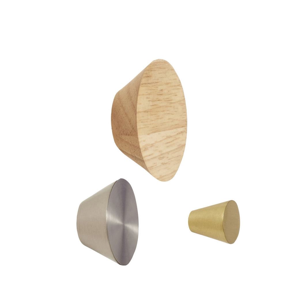 Hübsch Cone Button Metal /Wood Nickel /Brass / Natural Set Of 3