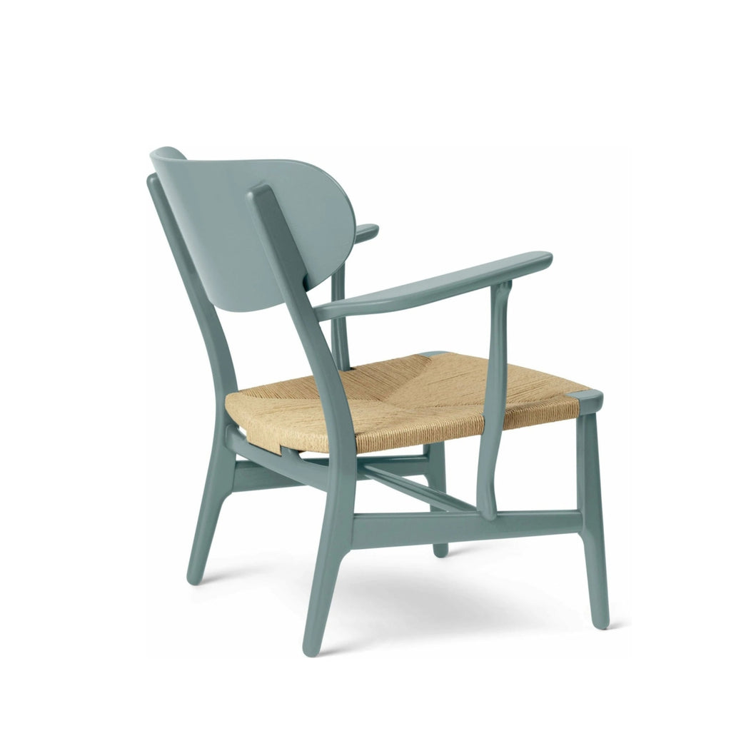 Carl Hansen CH22 Lounge Chair Oak, Pewter Blue/Natural Wicker
