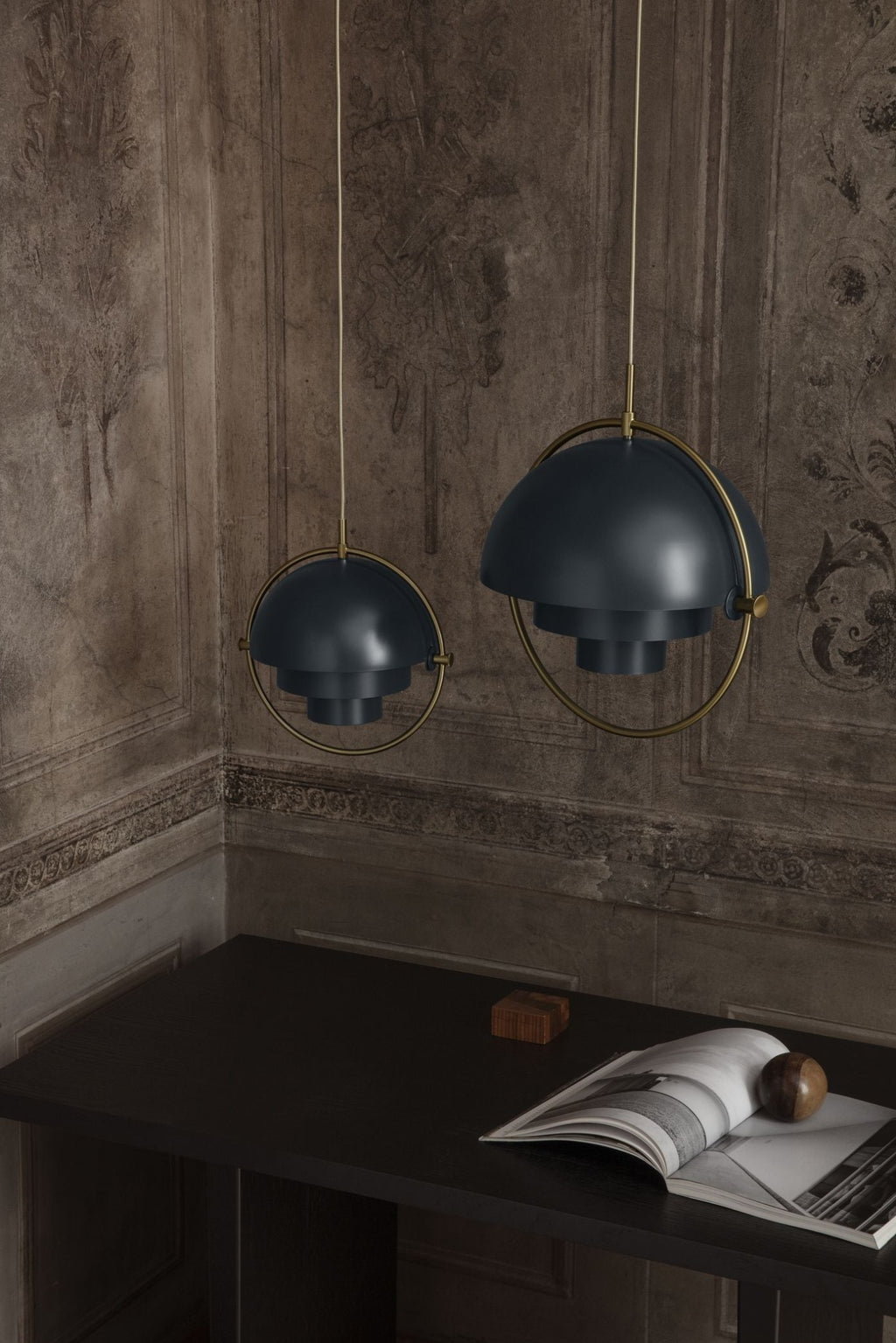 Gubi Multi Lite Suspension Lamp Brass Base/ Soft Black Semi Matt, ø36 Cm