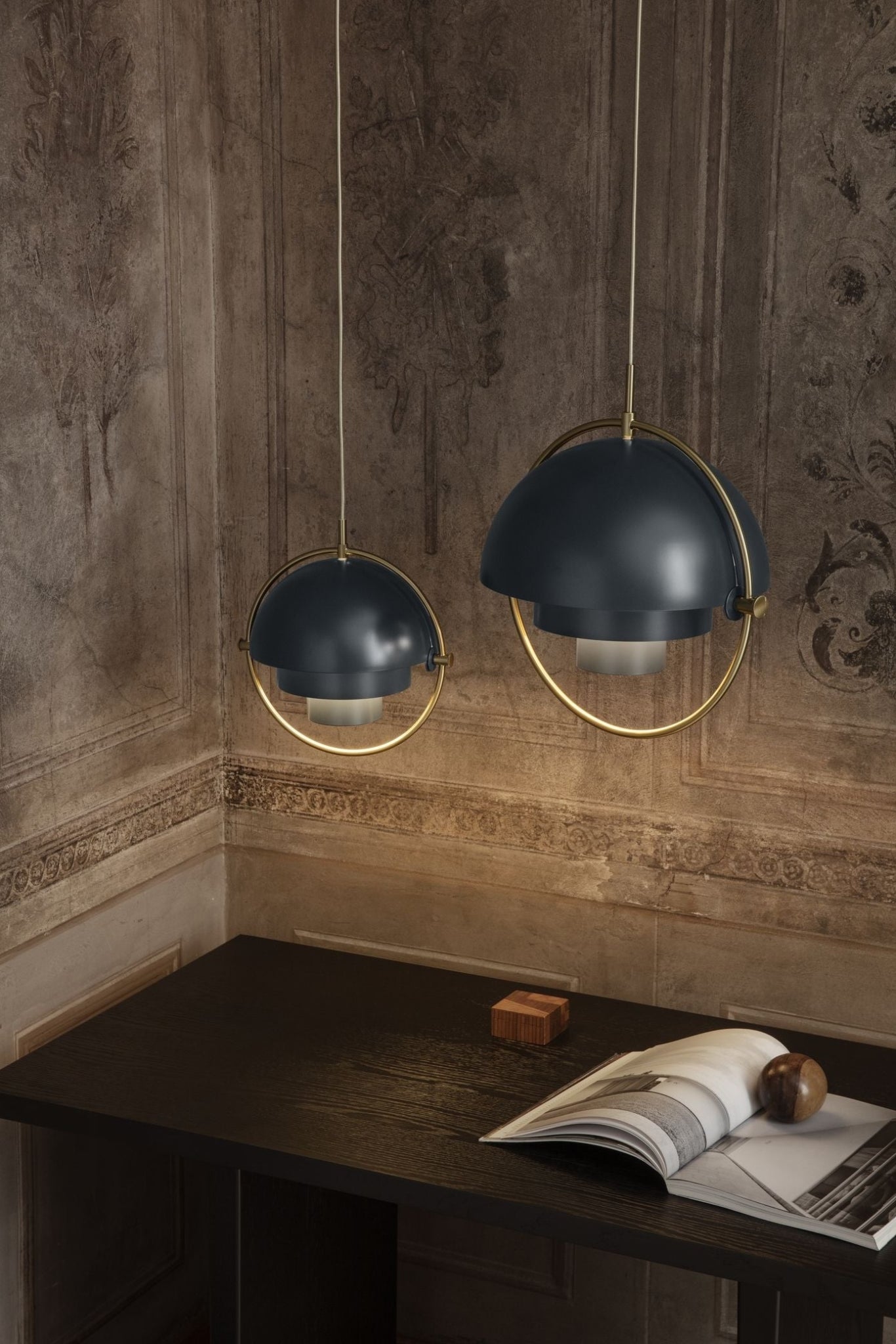 Gubi Multi Lite Suspension Lamp Brass Base/ Soft Black Semi Matt, ø36 Cm