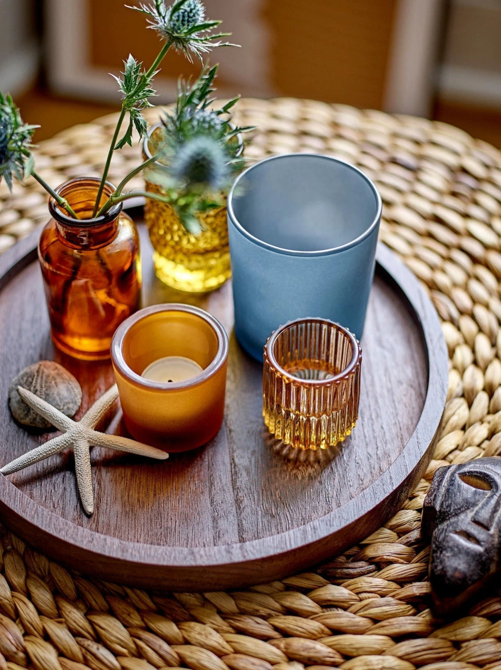 Bloomingville Sanga Tray w/Votive, Brown, Glass