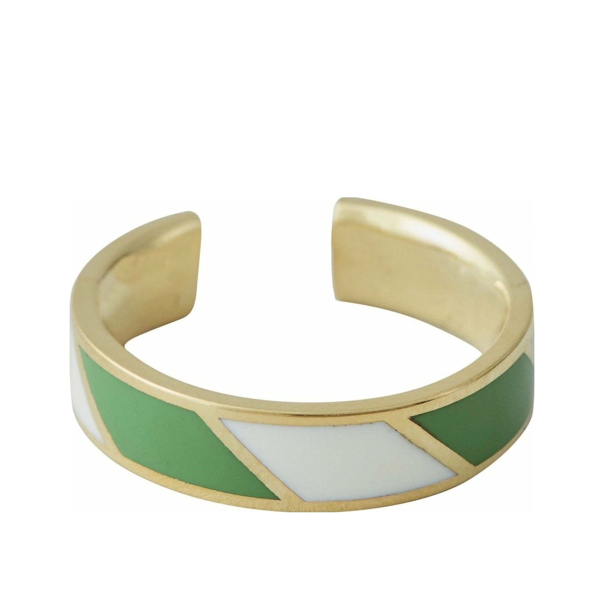 Design Letters Striped Candy Ring Brass Gold Platted, Green/White