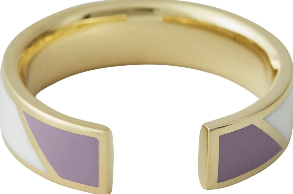 Design Letters Striped Candy Ring Brass Gold Platted, Violet/White