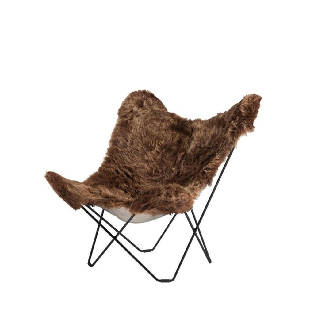 Cuero Iceland Mariposa Butterfly Chair, Shorn Brown/Black
