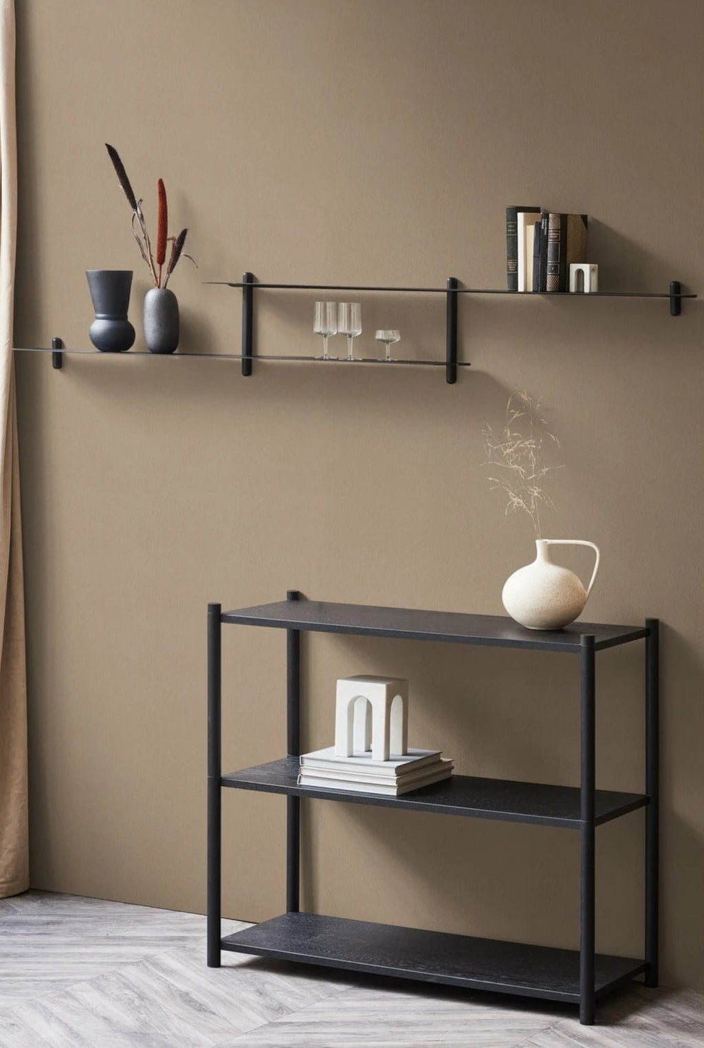 Gejst NIVO Wall Shelf H - Black Ash/Black Minimalist, 25x172x16 cm