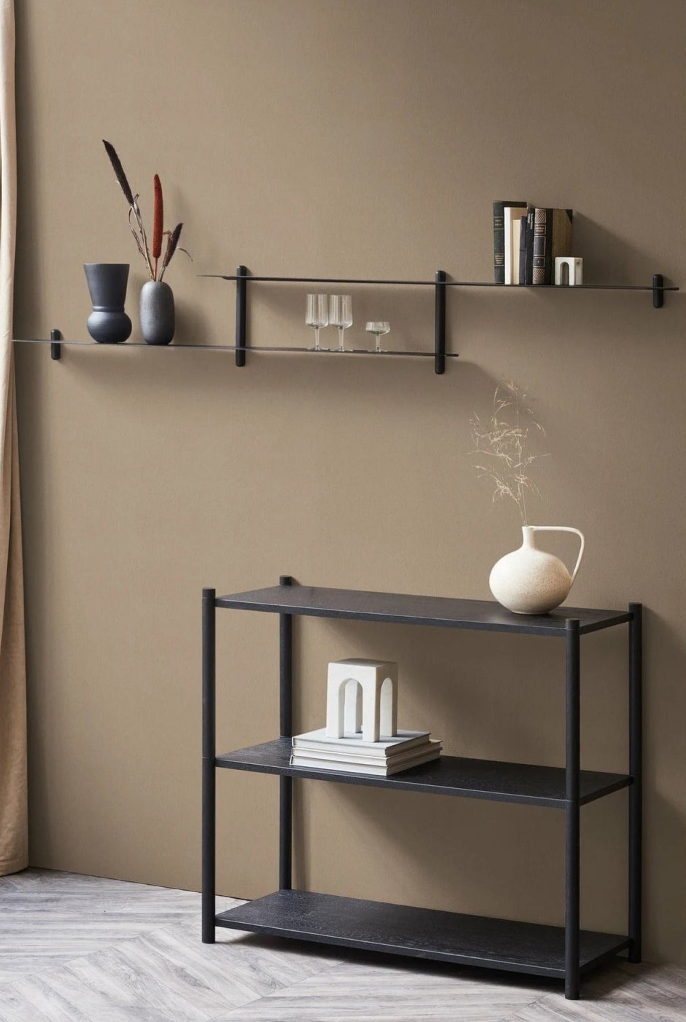 Gejst NIVO Wall Shelf H - Black Ash/Black Minimalist, 25x172x16 cm