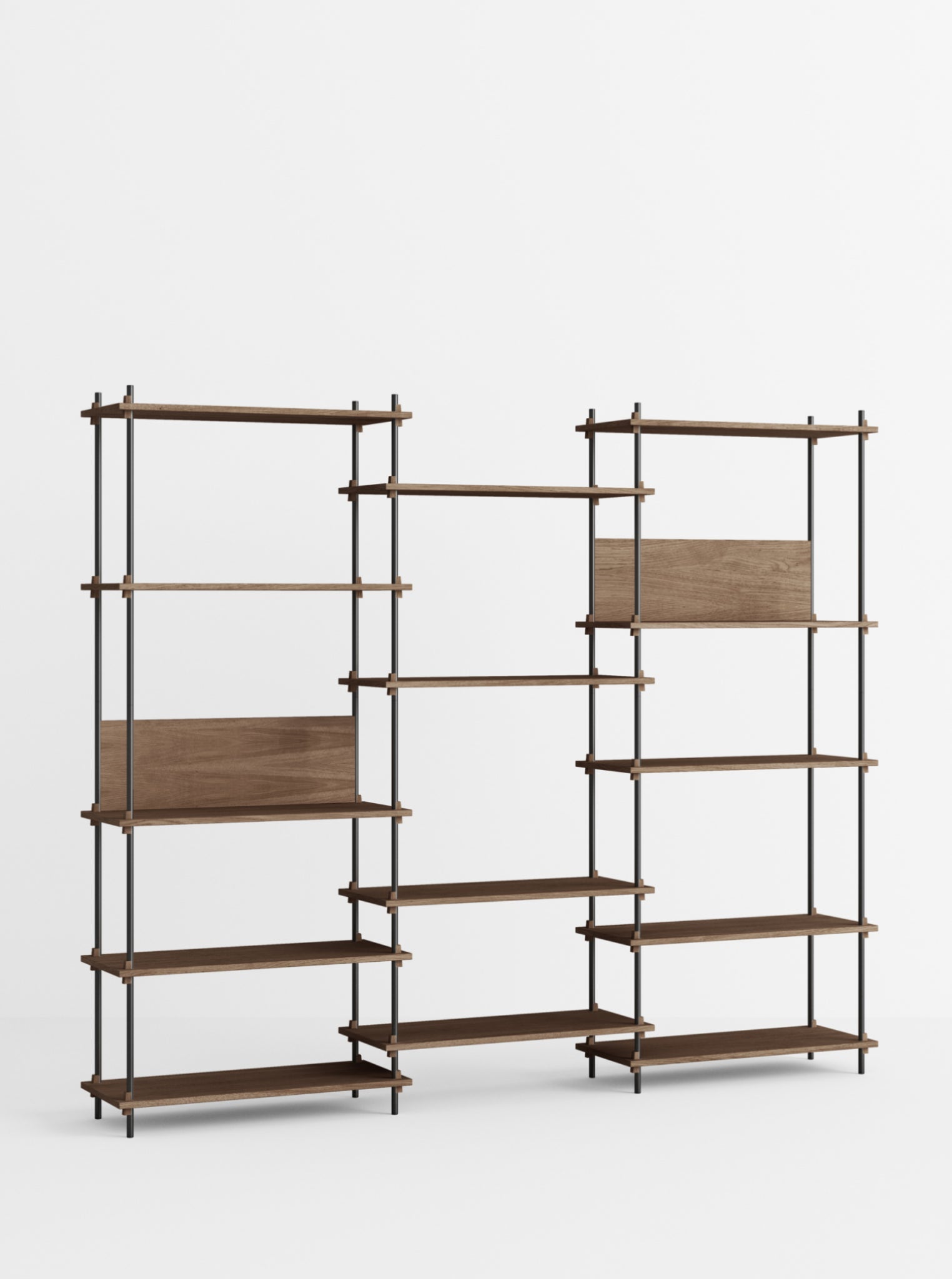 Customizable Moebe Shelving System in Smoked Oak & Black - 240x200 cm