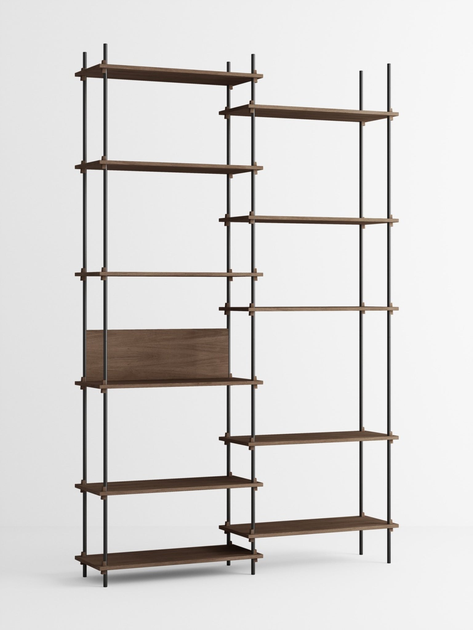 Customizable Moebe Shelving System in Smoked Oak & Black - 255cm Height