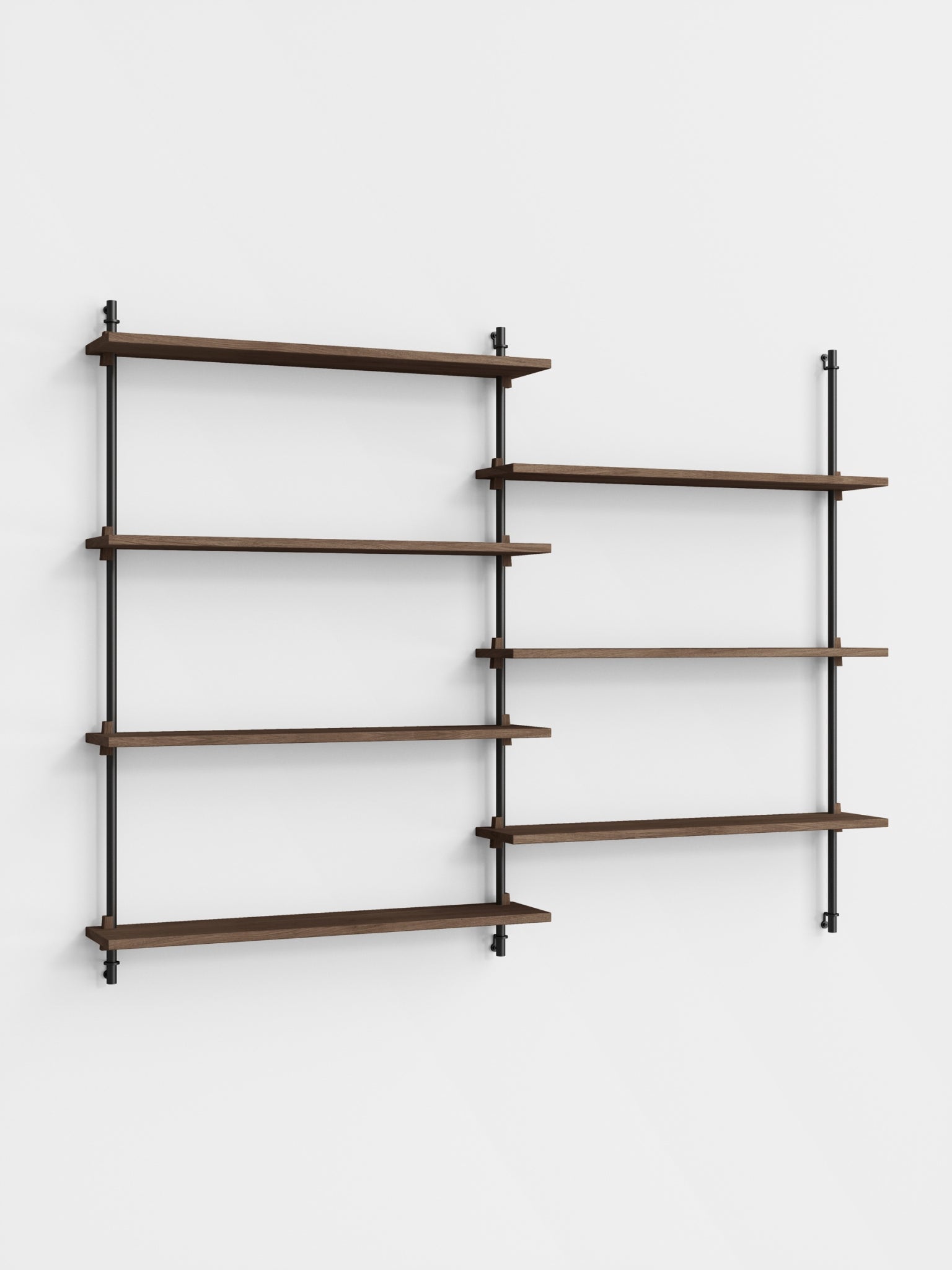 Versatile Moebe Wall Shelving in Smoked Oak/Black for Any Room Decor