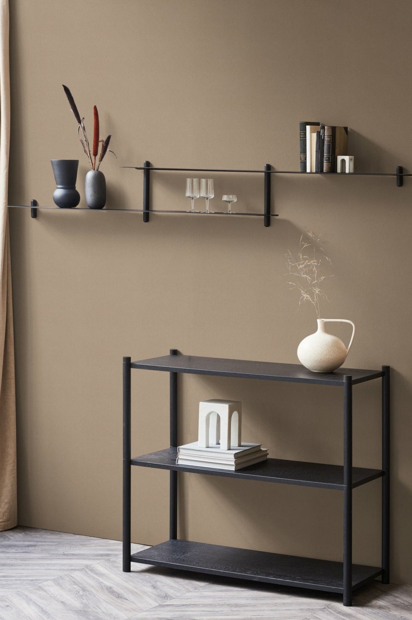Gejst Nivo Wall Shelf H - Black Ash/black Minimalist, 25x172x16 Cm