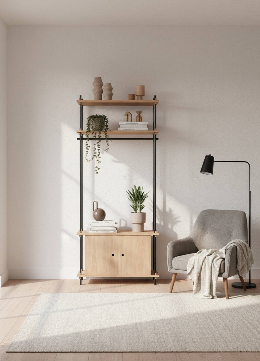 Customizable Moebe Shelving System in Oak/Black - Versatile & Stylish