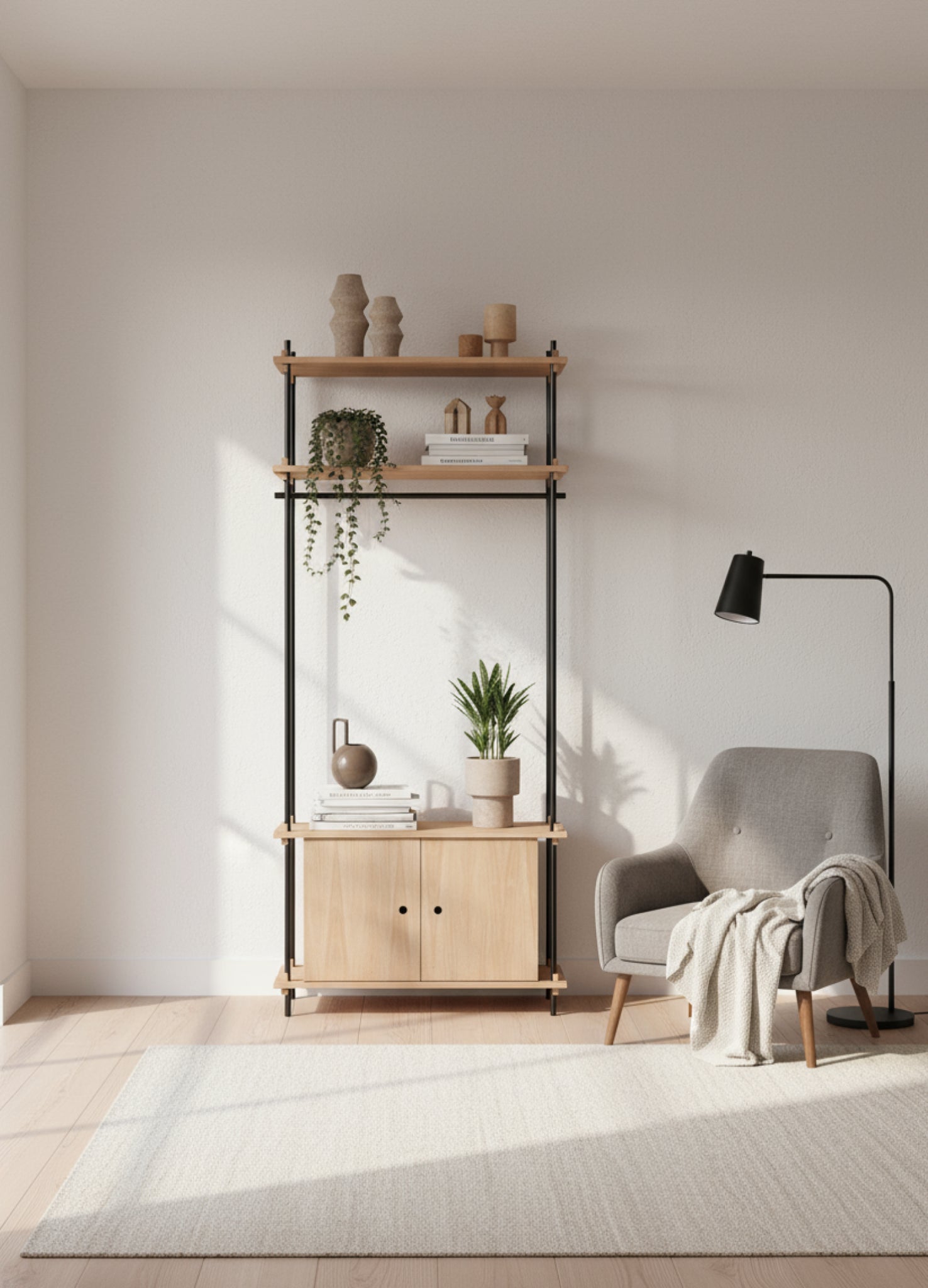 Customizable Moebe Shelving System in Oak/Black - Versatile & Stylish