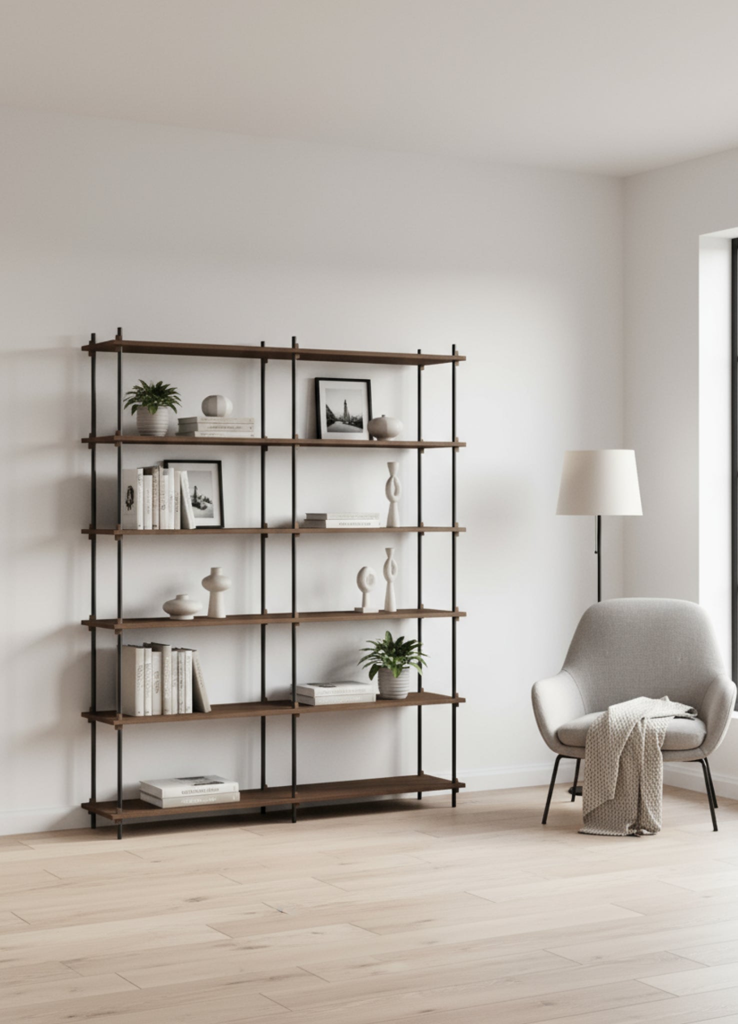 Customizable Moebe Shelving System in Smoked Oak & Black - 200cm Height