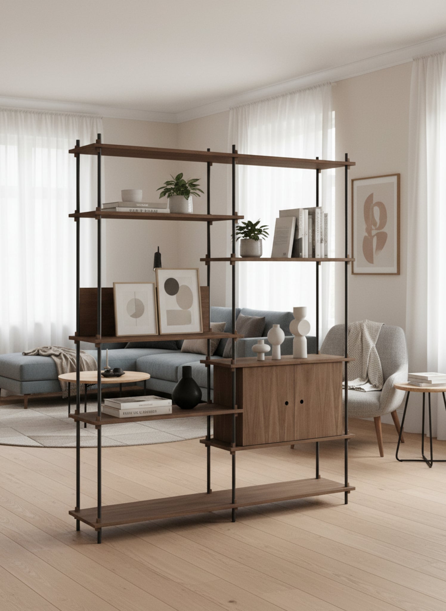 Customizable Moebe Shelving System in Smoked Oak/Black - 200cm Height