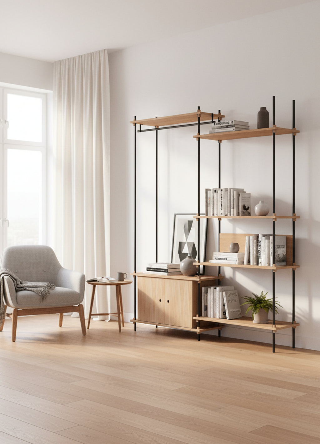 Customizable Moebe Shelving System in Oak/Black - Versatile Home Storage