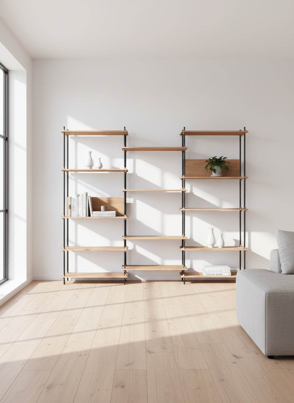 Customizable Moebe Shelving System in Oak/Black - Versatile Home Storage