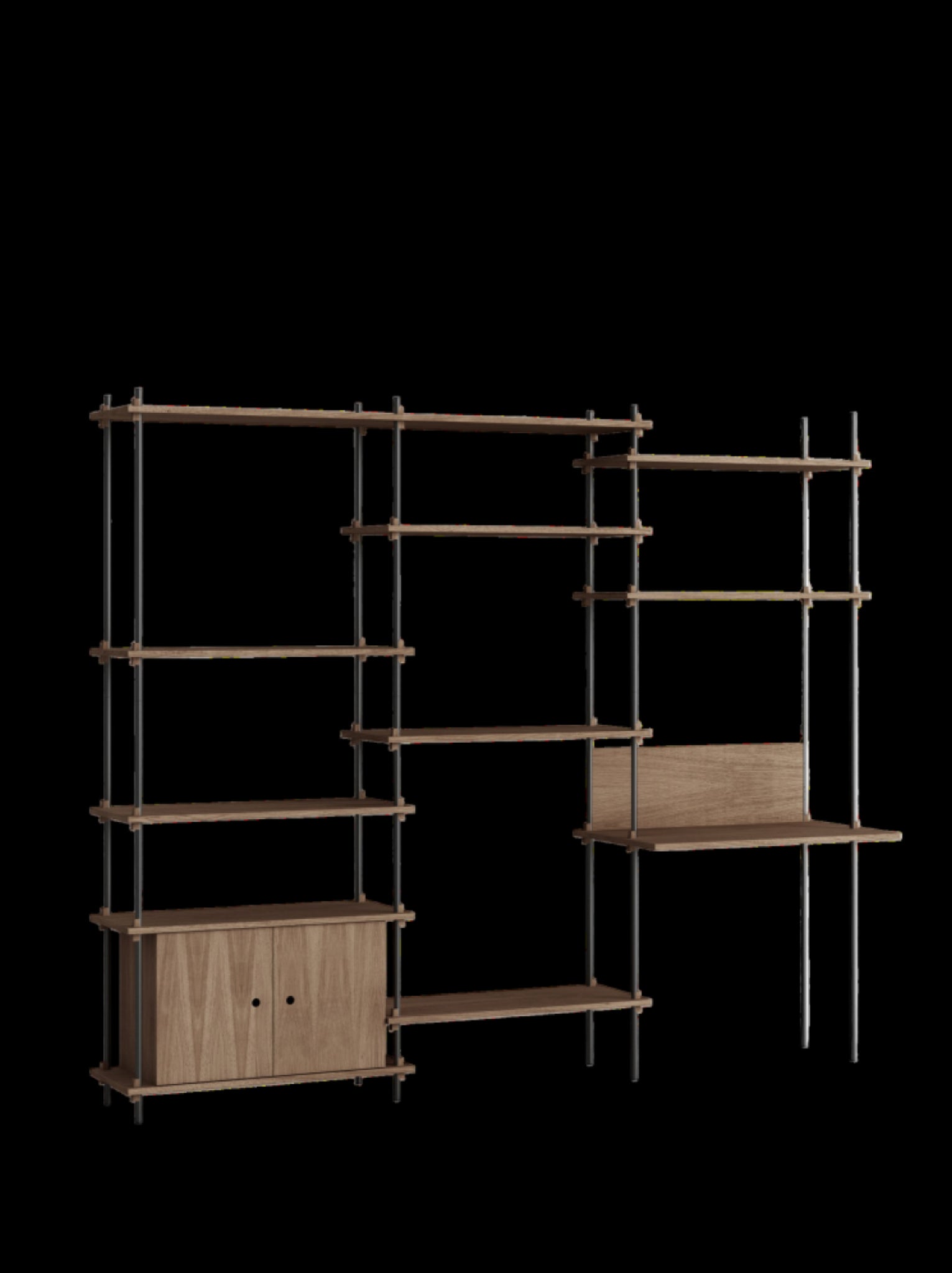 Customizable Moebe Shelving System in Smoked Oak & Black - 240x200 cm