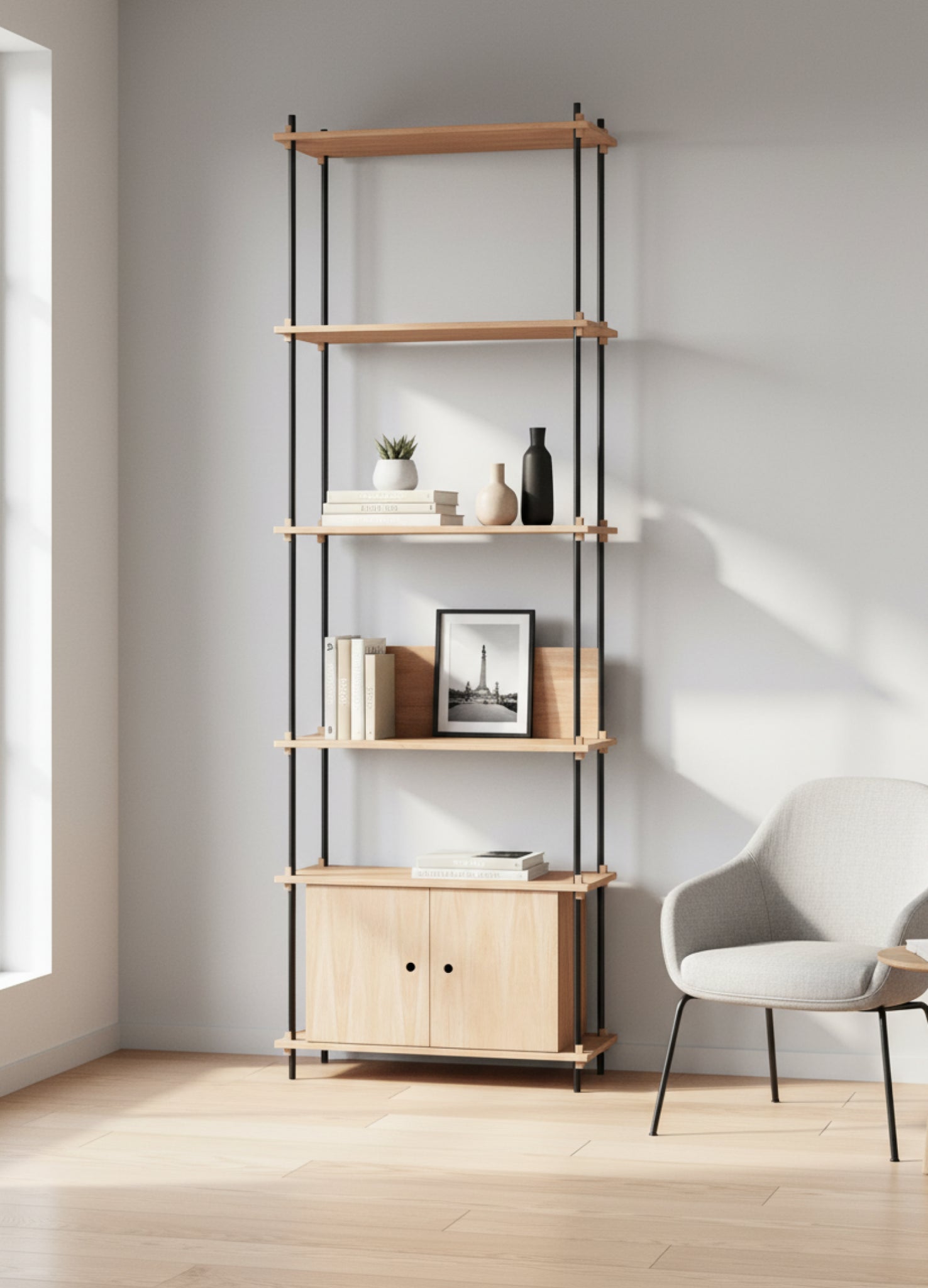 Customizable Moebe Shelving System in Oak/Black - Versatile Home Storage