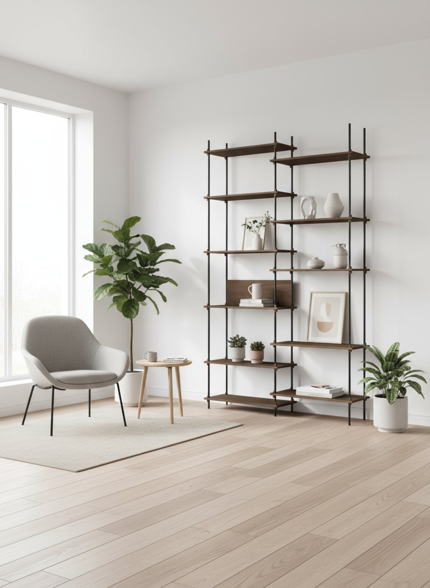 Customizable Moebe Shelving System in Smoked Oak & Black - 255cm Height