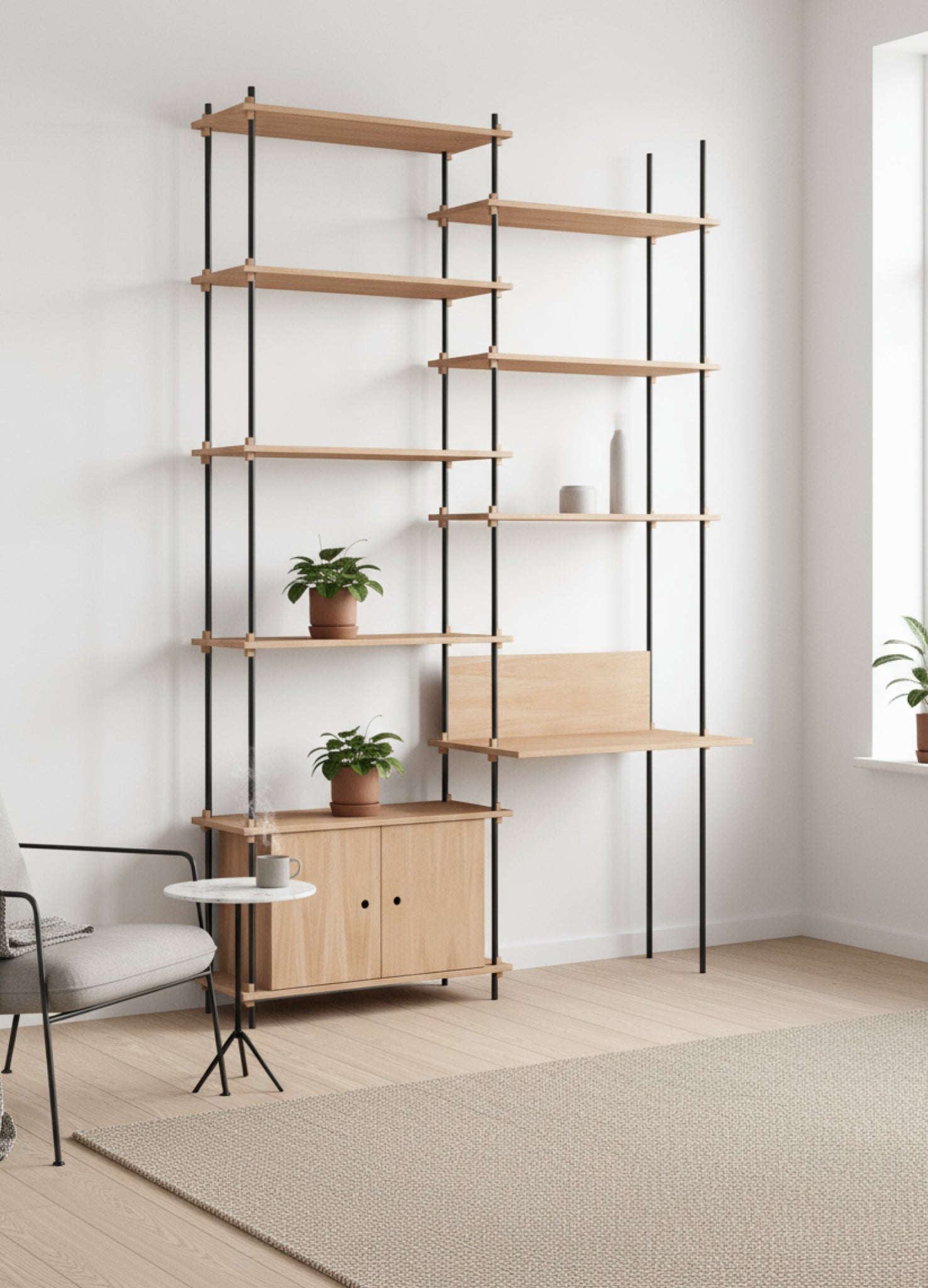 Customizable Moebe Oak/Black Shelving System - Versatile Room Divider
