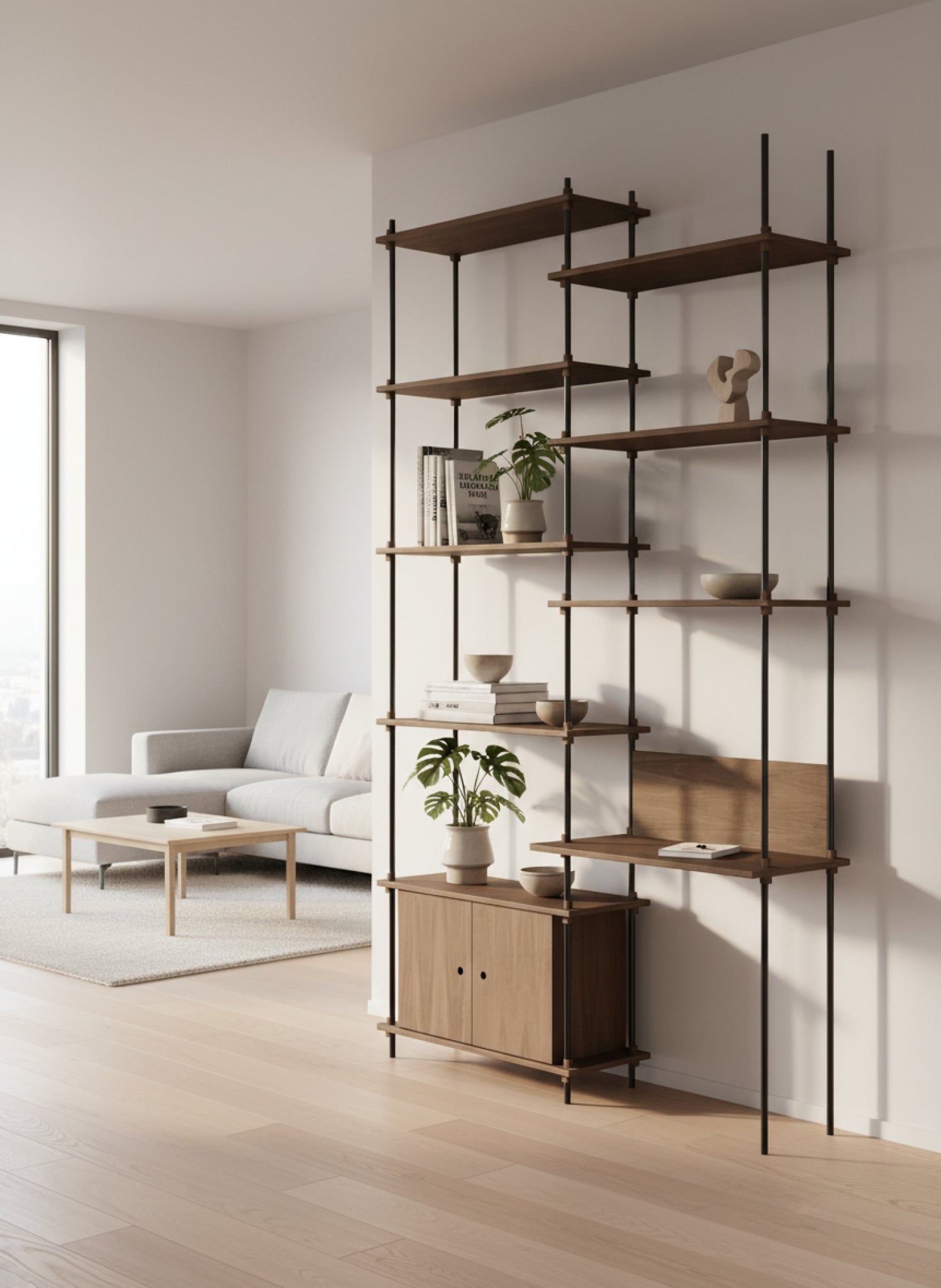 Customizable Moebe Shelving System in Smoked Oak & Black - 255cm High
