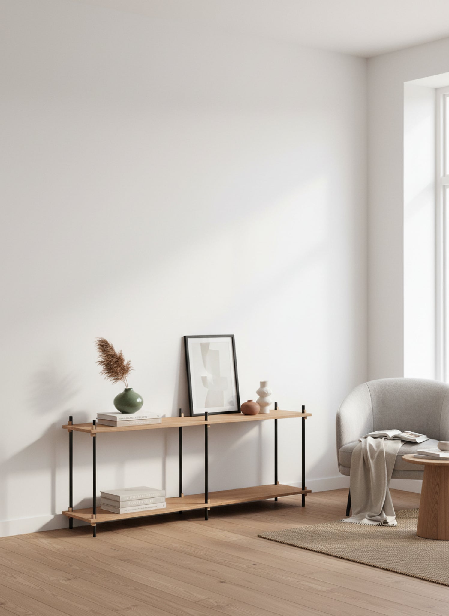 Customizable Moebe Shelving System in Oak/Black - Versatile Home Storage