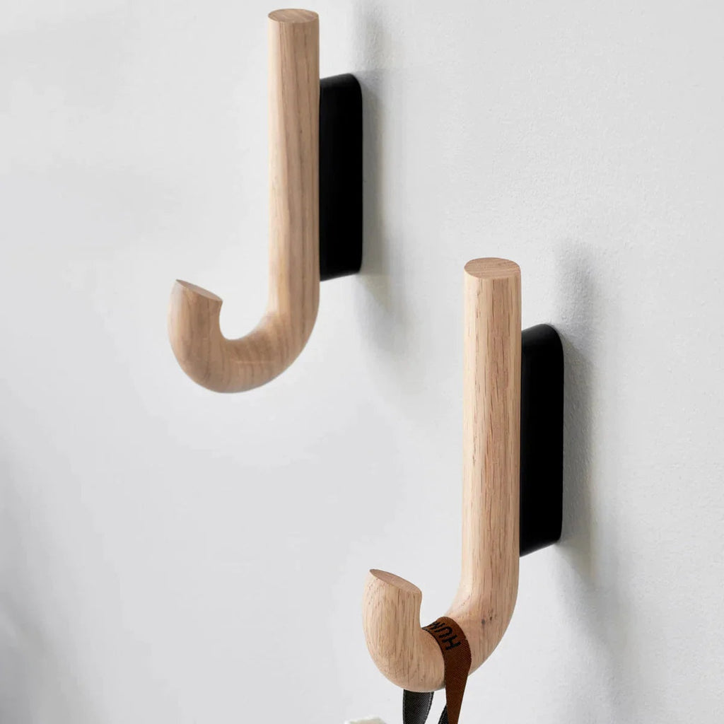 Gejst Hook Mini Oak/black Wall Hook — Small Coat & Towel Hanger, Hallway